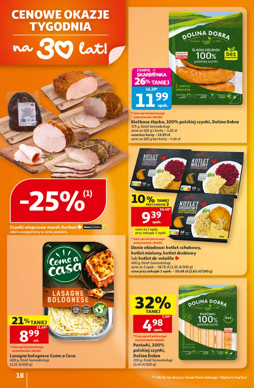 Gazetka promocyjna Auchan - 30 Lat Hipermarket - ważna 08.10 do 14.10.2026 - strona 18 - produkty: Kaki, Kiełbasa, Kiełbasa śląska, Kotlet, Lasagne, Lasagne bolognese, Parówki