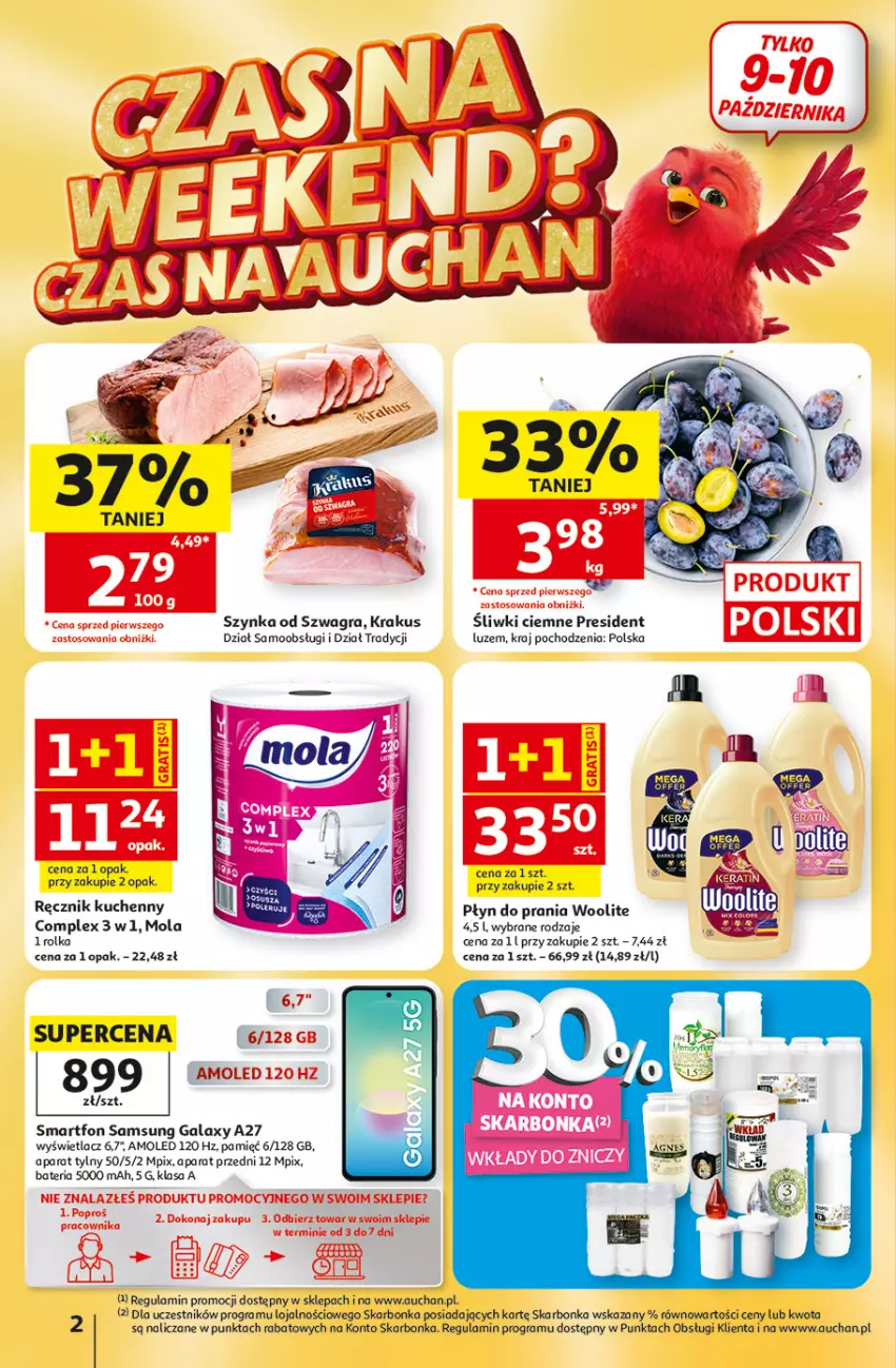 Gazetka promocyjna Auchan - 30 Lat Hipermarket - ważna 08.10 do 14.10.2026 - strona 2 - produkty: Amol, Bateria, Gala, Gra, Krakus, Mola, Płyn do prania, Ręcznik, Ręcznik kuchenny, Samsung, Smartfon, Szynka, Woda, Woolite