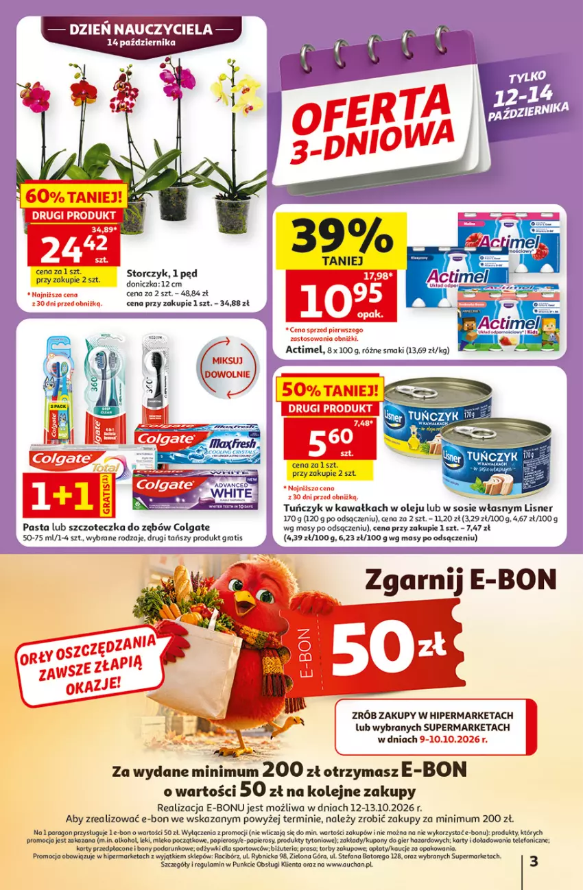 Gazetka promocyjna Auchan - 30 Lat Hipermarket - ważna 08.10 do 14.10.2026 - strona 3 - produkty: Actimel, Colgate, Fa, Gra, Kawa, LG, Lisner, Mleko, Olej, Papier, Por, Sos, Sport, Storczyk, Szczoteczka, Szczoteczka do zębów, Telefon, Tuńczyk