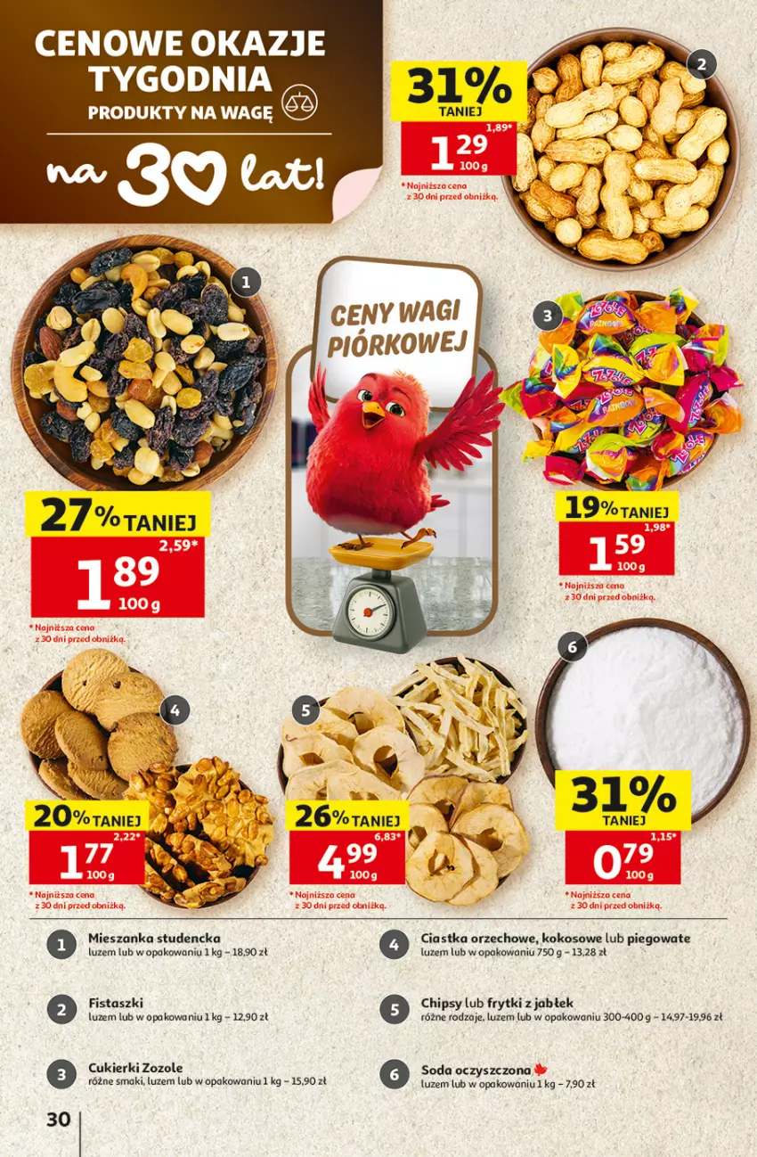 Gazetka promocyjna Auchan - 30 Lat Hipermarket - ważna 08.10 do 14.10.2026 - strona 30 - produkty: Chipsy, Ciastka, Cukier, Cukierki, Frytki, Kokos, Mieszanka studencka, Soda oczyszczona