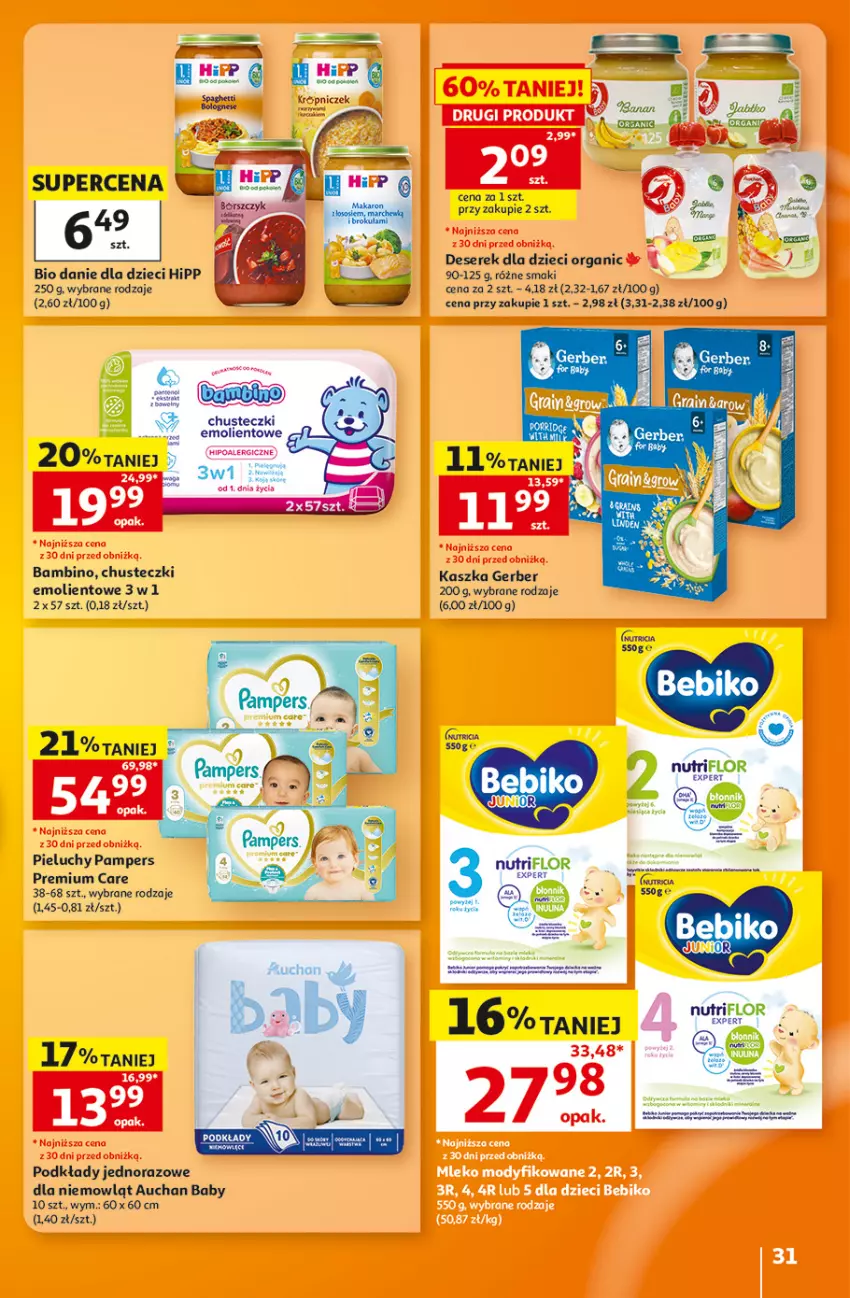 Gazetka promocyjna Auchan - 30 Lat Hipermarket - ważna 08.10 do 14.10.2026 - strona 31 - produkty: Chusteczki, Danie dla dzieci, Deser, Dzieci, Gerber, HiPP, Pampers, Pieluchy, Podkład, Ser, Serek
