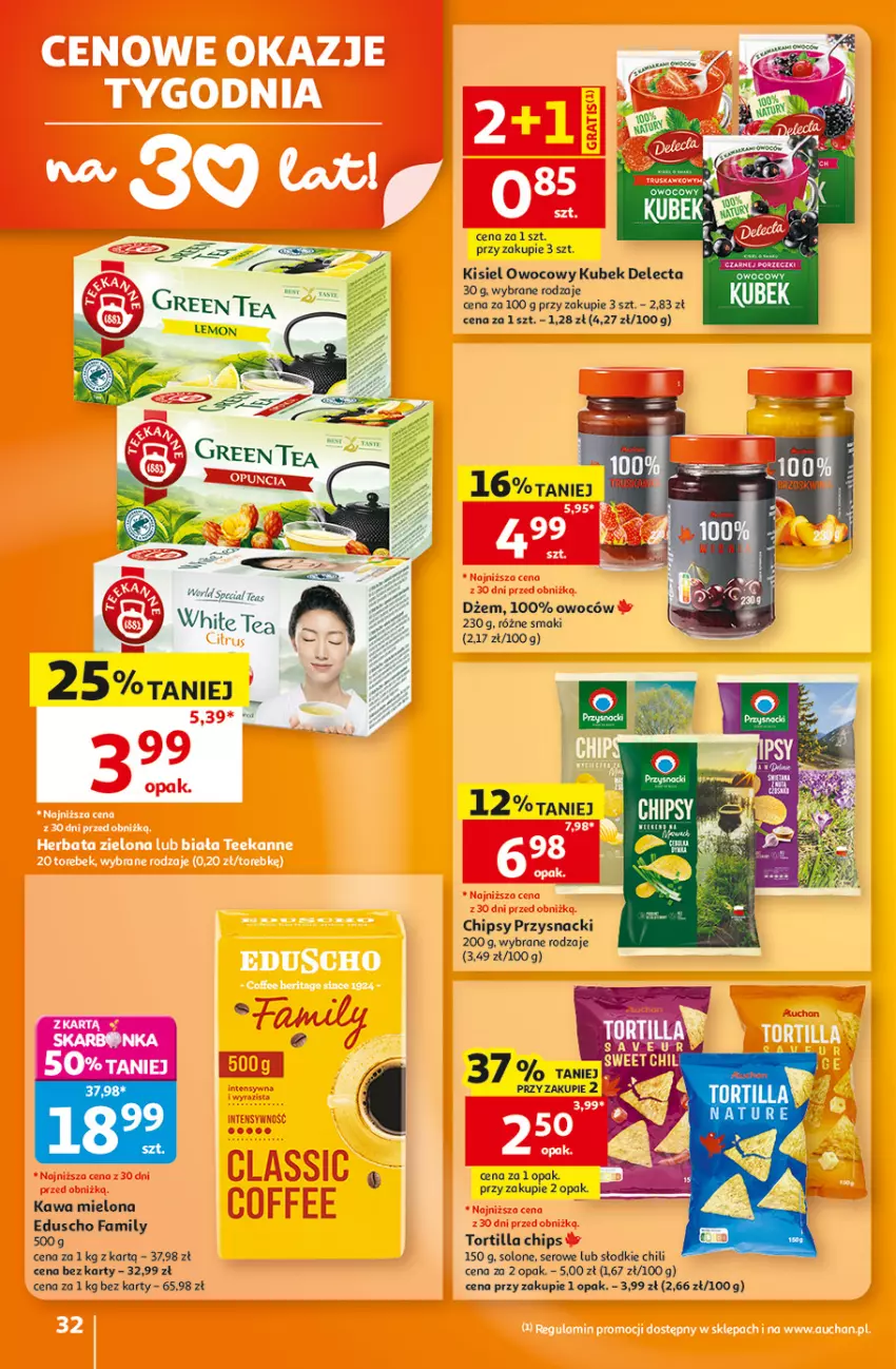 Gazetka promocyjna Auchan - 30 Lat Hipermarket - ważna 08.10 do 14.10.2026 - strona 32 - produkty: Chipsy, Delecta, Dżem, Fa, Kawa, Kawa mielona, Kisiel, Kubek, Przysnacki, Ser, Tortilla, Tortilla Chips