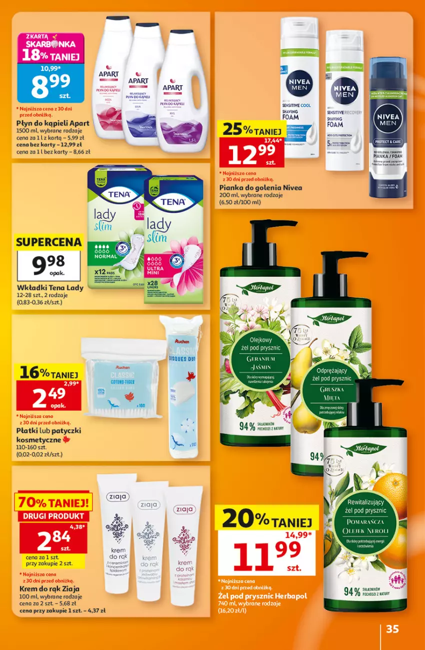 Gazetka promocyjna Auchan - 30 Lat Hipermarket - ważna 08.10 do 14.10.2026 - strona 35 - produkty: Krem do rąk, Nivea, Olej, Pianka do golenia, Płyn do kąpieli, Wkładki, Ziaja