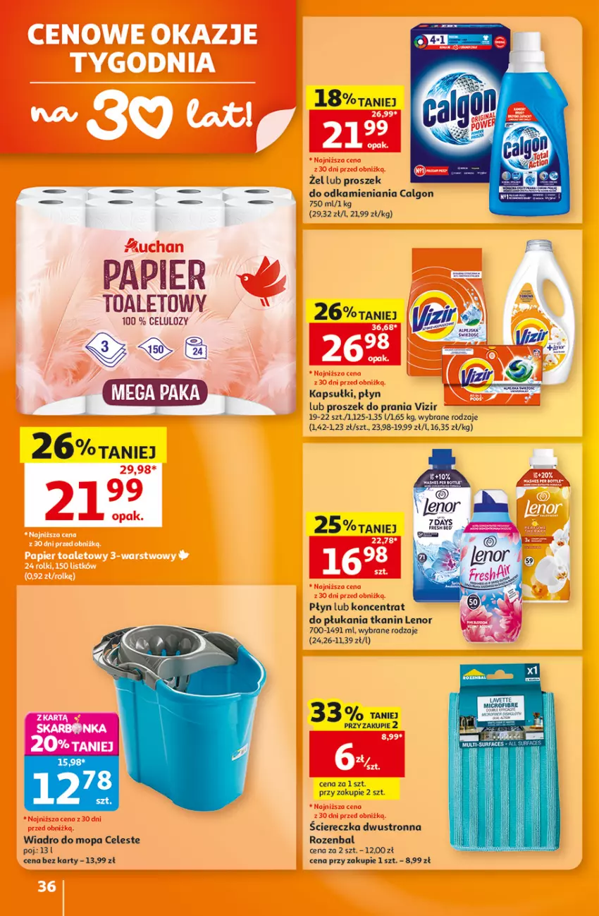 Gazetka promocyjna Auchan - 30 Lat Hipermarket - ważna 08.10 do 14.10.2026 - strona 36 - produkty: Calgon, Fa, Lenor, LG, Mop, NBA, Papier, Papier toaletowy, Proszek do prania, Surf, Vizir, Wiadro
