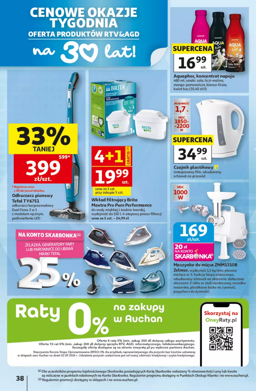 Gazetka promocyjna Auchan - 30 Lat Hipermarket - ważna 08.10 do 14.10.2026 - strona 38 - produkty: Aquaphor, Brit, Brita, Brita Maxtra, Czajnik, Fa, Gra, Kosz, Liczi, Mango, Odkurzacz, Odkurzacz bezprzewodowy, Przewód, Pur, Szynka, Tefal, Top, Wkład filtrujący, Zelmer