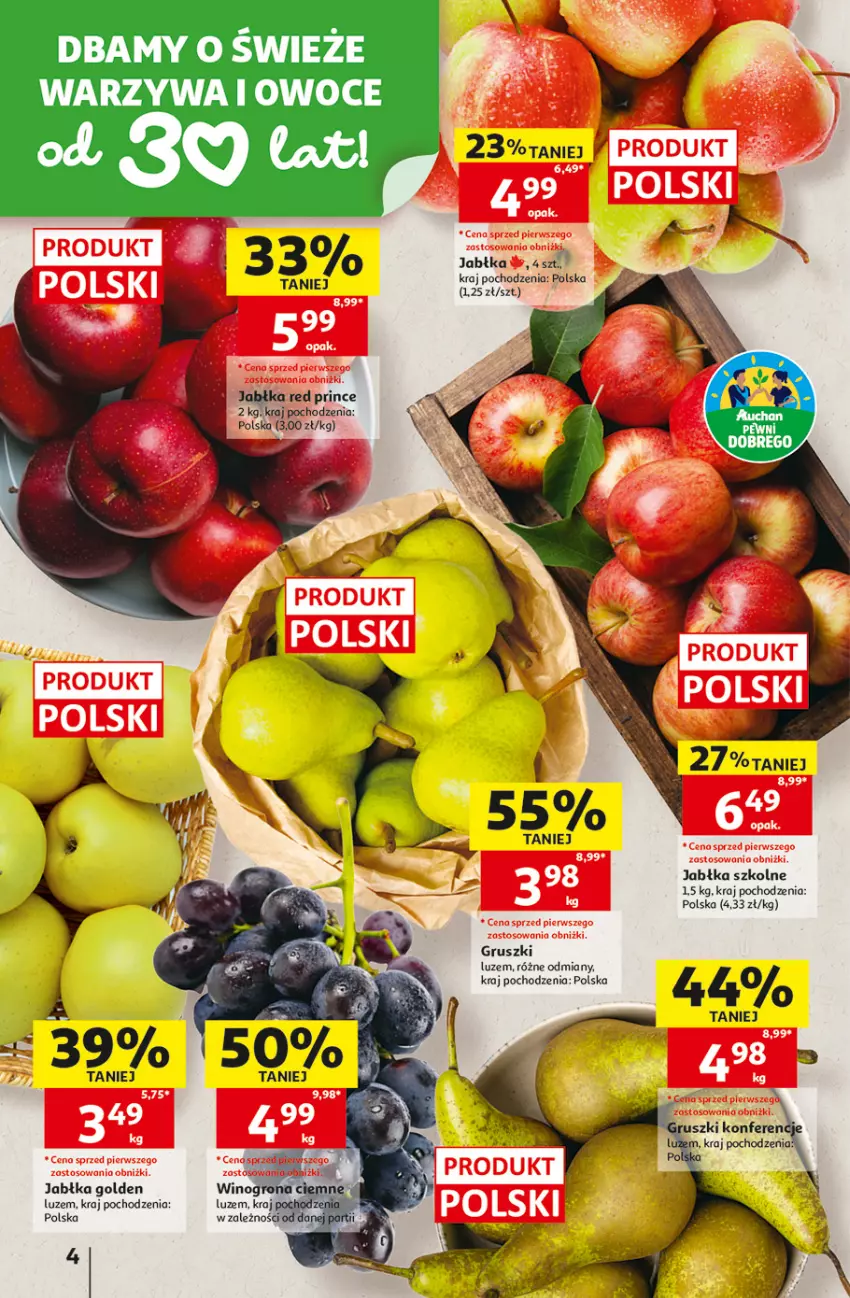 Gazetka promocyjna Auchan - 30 Lat Hipermarket - ważna 08.10 do 14.10.2026 - strona 4 - produkty: Gruszki, Jabłka, Owoce, Warzywa, Warzywa i owoce