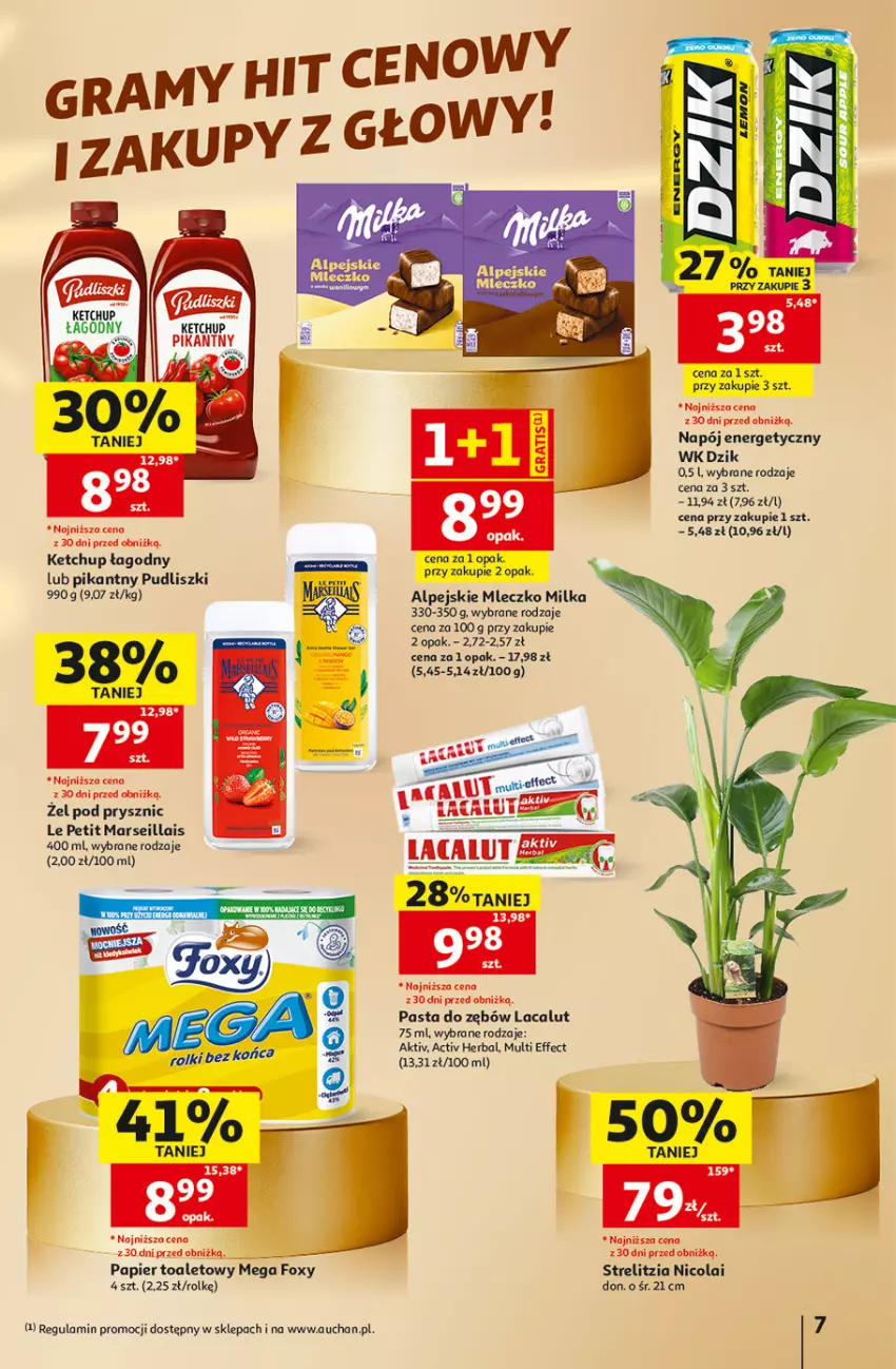 Gazetka promocyjna Auchan - 30 Lat Hipermarket - ważna 08.10 do 14.10.2026 - strona 7 - produkty: Foxy, Ketchup, Lacalut, Mars, Milka, Mleczko, Napój, Napój energetyczny, Papier, Papier toaletowy, Pasta do zębów, Pudliszki