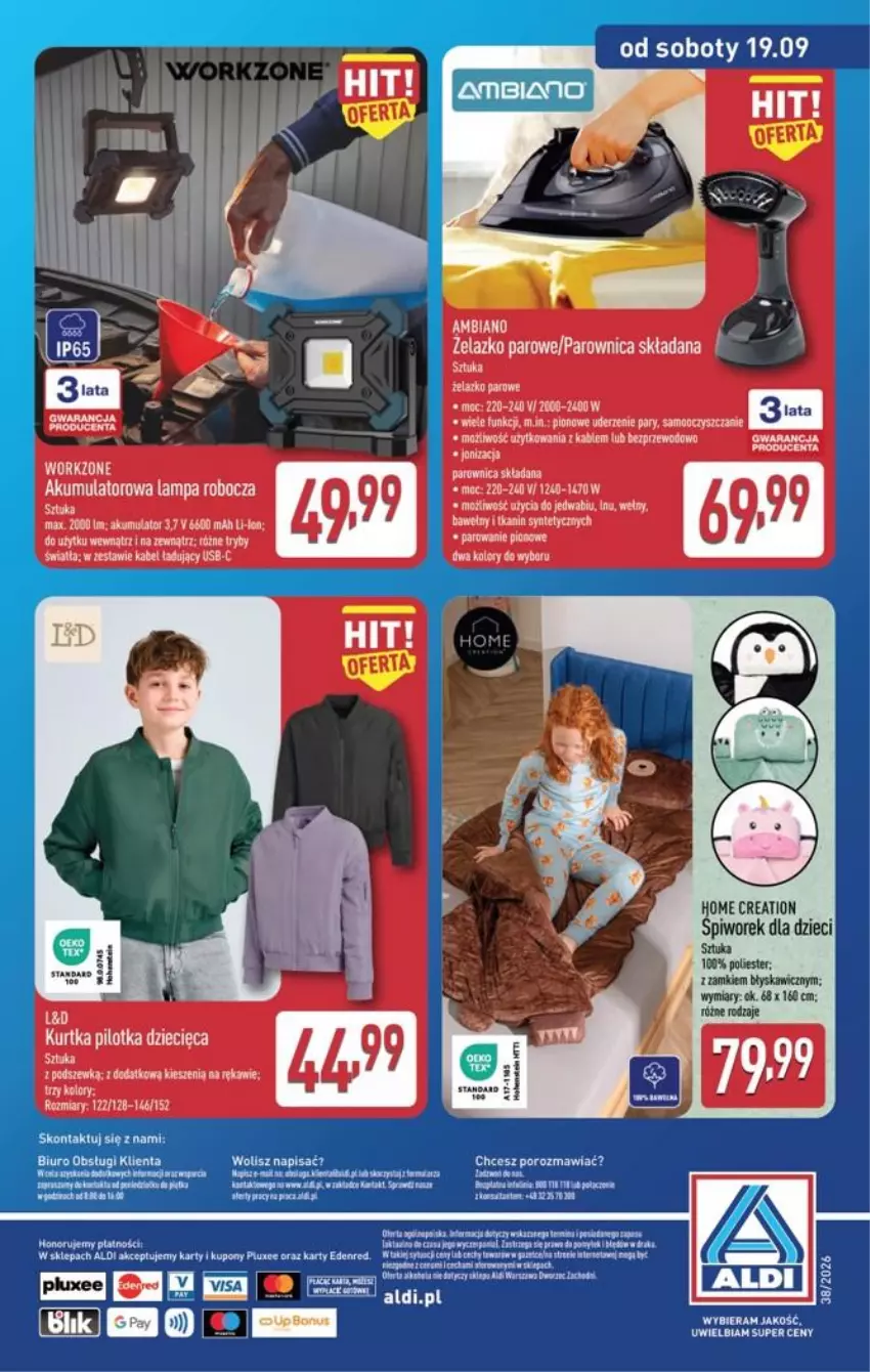 Gazetka promocyjna Aldi - Przygotuj się na kolejny tydzień! - ważna 16.09 do 19.09.2026 - strona 18 - produkty: Akumulator, Dzieci, Fa, Kurtka, Lampa, LG, Piwo, Por, Top