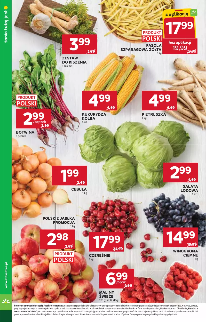 Gazetka promocyjna Stokrotka - Market - ważna 25.06 do 01.07.2026 - strona 12 - produkty: Cebula, Fa, Fasola, Fasola szparagowa, Jabłka, Kukurydza, Maliny, Mięso, Optima, Owoce, Pietruszka, Sałat, Sałata lodowa, Warzywa, Wino, Winogrona