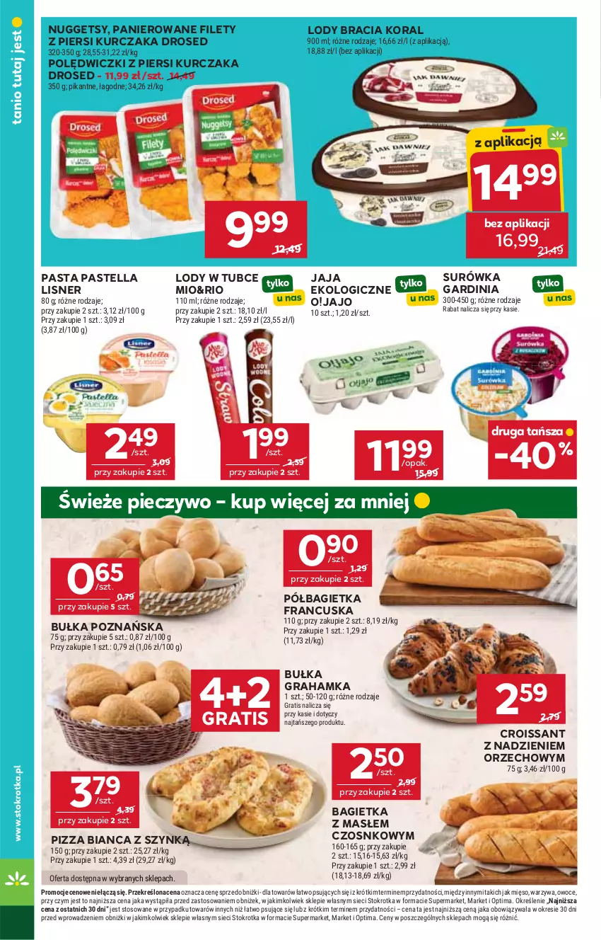 Gazetka promocyjna Stokrotka - Market - ważna 25.06 do 01.07.2026 - strona 20 - produkty: Bagietka, Bułka, Bułka grahamka, Croissant, Gra, Jaja, Kurczak, Lisner, Lody, Mięso, Optima, Owoce, Pastella, Piec, Pieczywo, Pizza, Półbagietka, Surówka, Warzywa