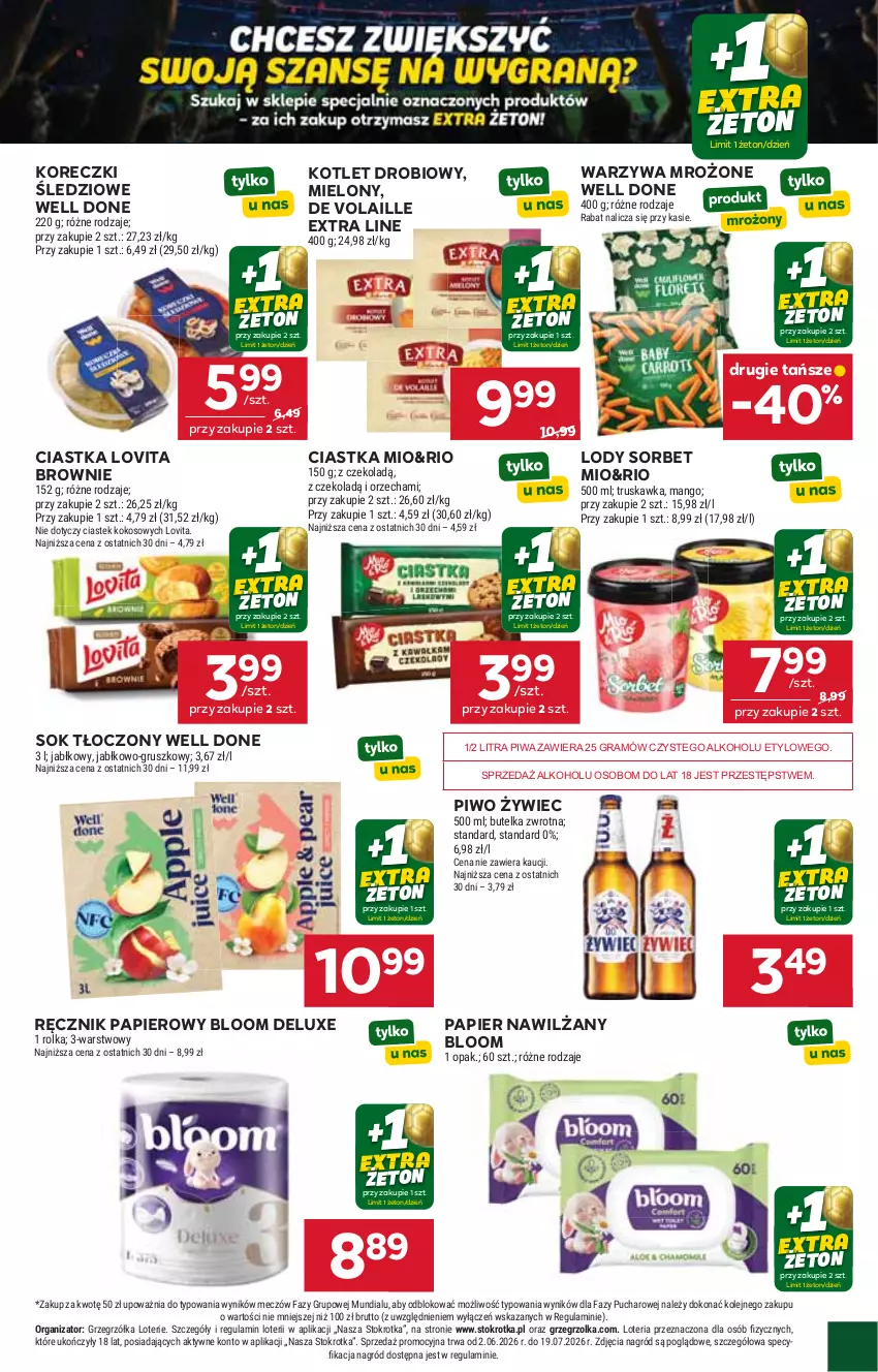 Gazetka promocyjna Stokrotka - Market - ważna 25.06 do 01.07.2026 - strona 21 - produkty: Brownie, Ciastka, Fa, Gra, Kokos, Koreczki śledziowe, Kotlet, Lody, Lovi, Mango, Olej, Papier, Piwa, Piwo, Ręcznik, Sok, Stek, Warzywa