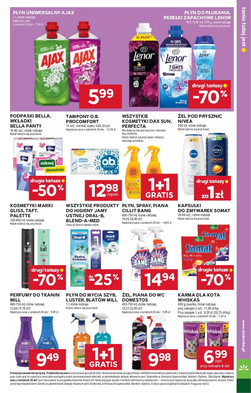 Gazetka promocyjna Stokrotka - Market - ważna 25.06 do 01.07.2026 - strona 25 - produkty: Ajax, Bell, Bella, Blend-a-Med, Cillit Bang, DAX, Domestos, Gra, Lenor, Mięso, Nivea, O.B., Optima, Owoce, Palette, Perełki zapachowe, Perfecta, Perfum, Płyn do mycia, Płyn do płukania, Podpaski, Somat, Taft, Tampony, Warzywa, Whiskas, Wkładki