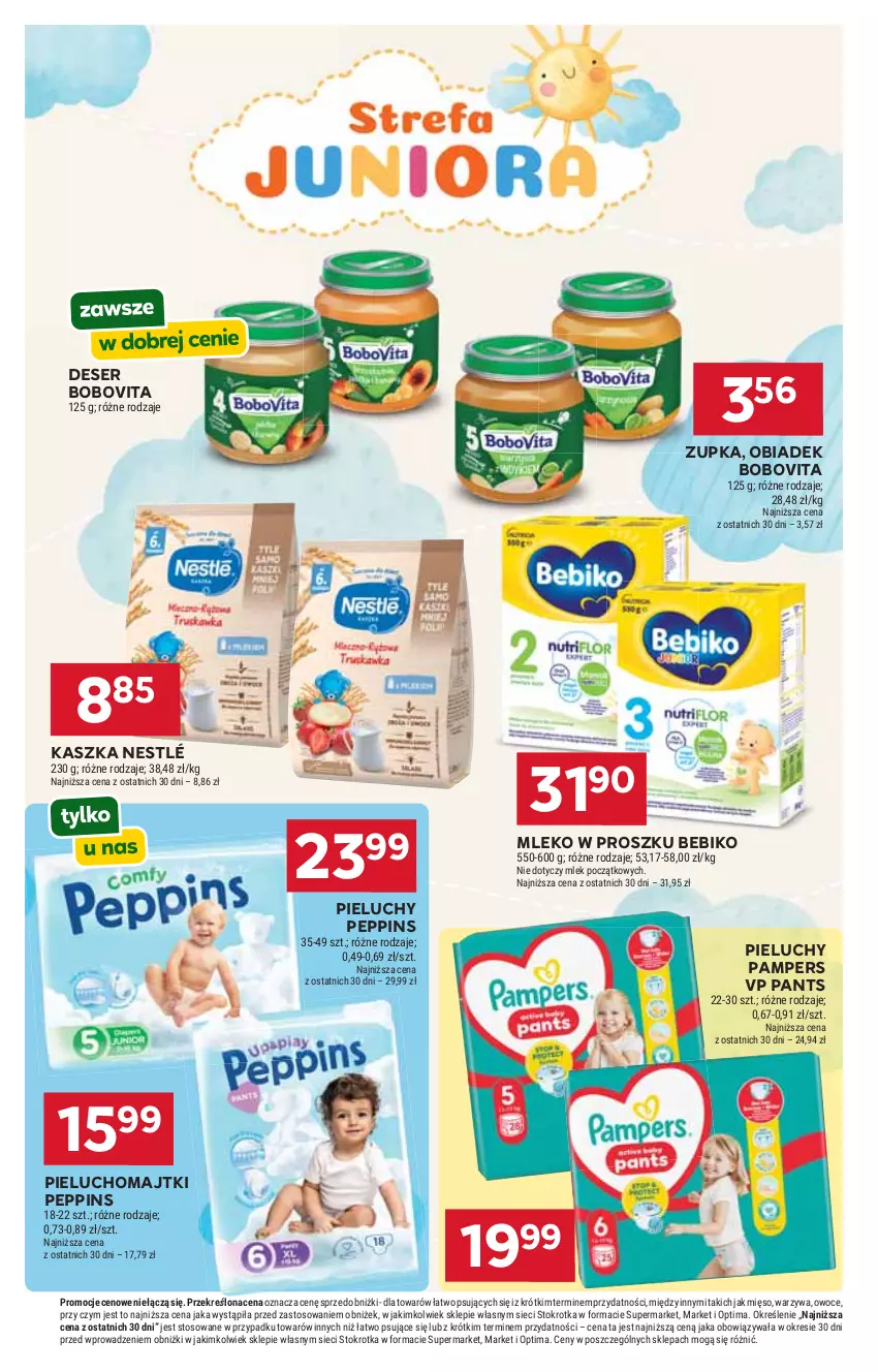 Gazetka promocyjna Stokrotka - Market - ważna 25.06 do 01.07.2026 - strona 30 - produkty: Bebiko, BoboVita, Deser, Majtki, Mięso, Mleko, Mleko w proszku, Nestlé, Optima, Owoce, Pampers, Pieluchomajtki, Pieluchy, Ser, Warzywa