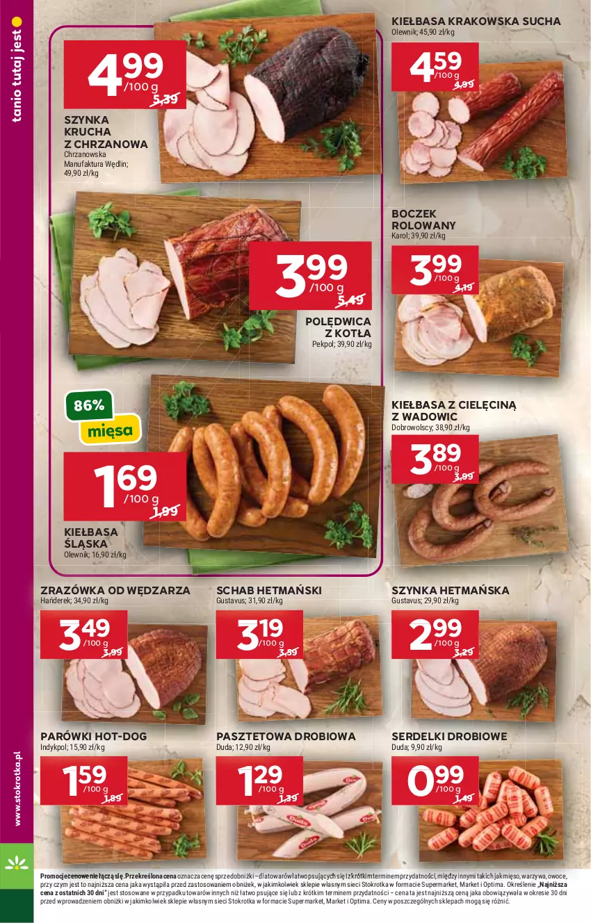 Gazetka promocyjna Stokrotka - Market - ważna 25.06 do 01.07.2026 - strona 8 - produkty: Boczek, Chrzan, Duda, Fa, Kiełbasa, Kiełbasa krakowska, Kiełbasa śląska, Mięso, Olewnik, Optima, Owoce, Parówki, Pasztet, Pekpol, Polędwica, Ser, Serdelki, Szynka, Warzywa