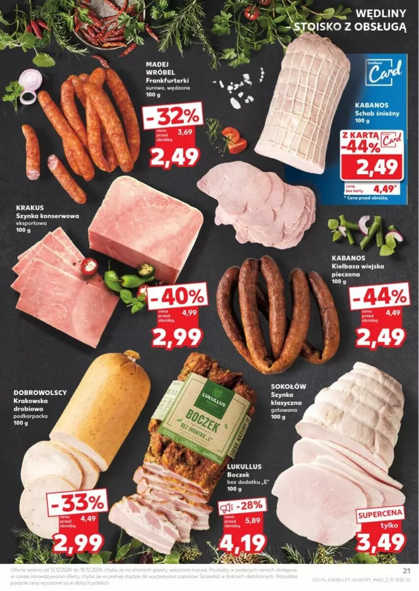 Gazetka promocyjna Kaufland - ważna 12.12 do 18.12.2024 - strona 15 - produkty: Boczek, Frankfurterki, Karp, Krakus, Ser, Sok, Sokołów, Szynka, Szynka konserwowa