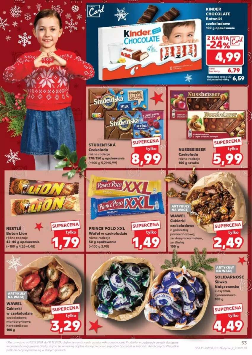 Gazetka promocyjna Kaufland - ważna 12.12 do 18.12.2024 - strona 50 - produkty: Baton, Cukier, Cukierki, Czekolada, Gala, Kinder, Lion, Prince Polo, Ryż, Ser, Wawel