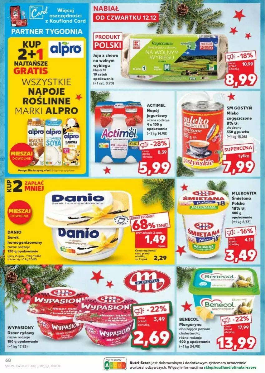 Gazetka promocyjna Kaufland - ważna 12.12 do 18.12.2024 - strona 66 - produkty: Actimel, Alpro, Benecol, Danio, Deser, Jaja, Jogurt, Margaryna, Mleko, Mlekovita, Napój, Napój jogurtowy, Napoje, Ryż, Ser, Serek, Serek homogenizowany