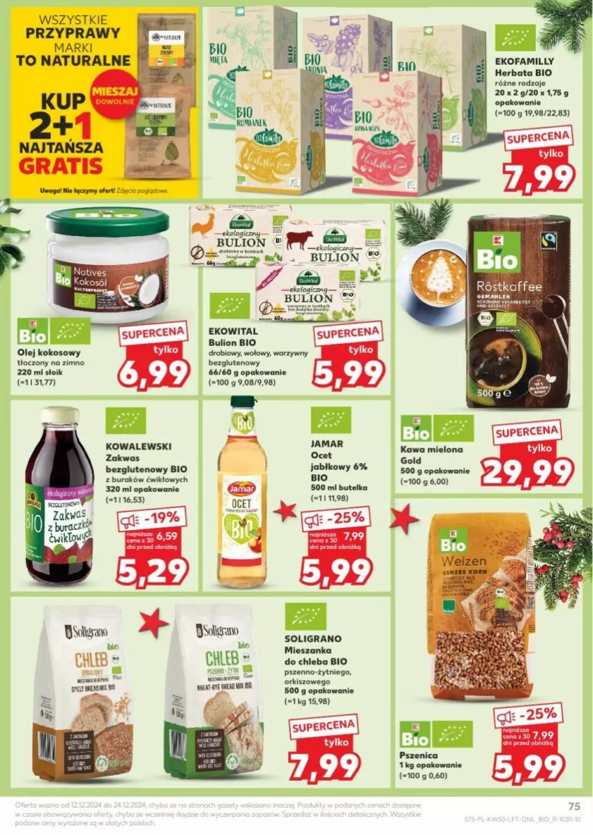 Gazetka promocyjna Kaufland - ważna 12.12 do 18.12.2024 - strona 74 - produkty: Bulion, Chleb, Fa, Gra, Herbata, Kawa, Kawa mielona, Kokos, Lion, Ocet, Olej, Olej kokosowy, Przyprawy, Ser, Soligrano