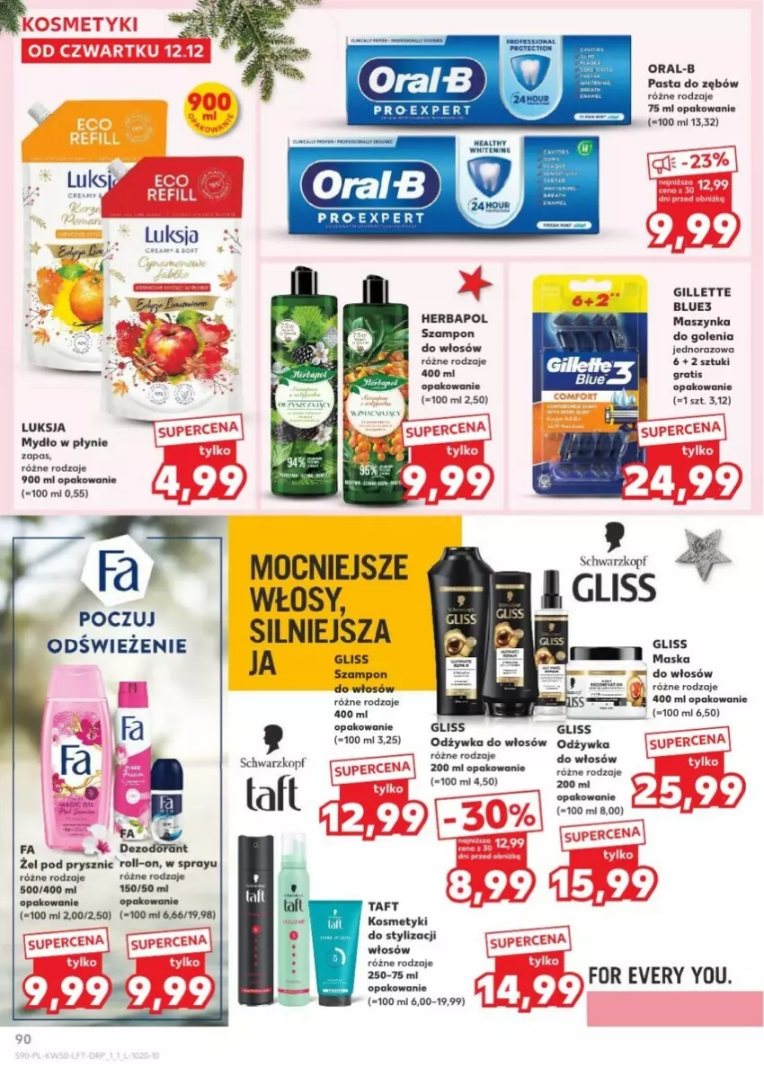 Gazetka promocyjna Kaufland - ważna 12.12 do 18.12.2024 - strona 91 - produkty: Dezodorant, Fa, Gillette, Gra, Herbapol, Luksja, Maszynka, Mydło, Mydło w płynie, Odżywka, Pasta do zębów, Schwarzkopf, Szampon, Szynka, Taft