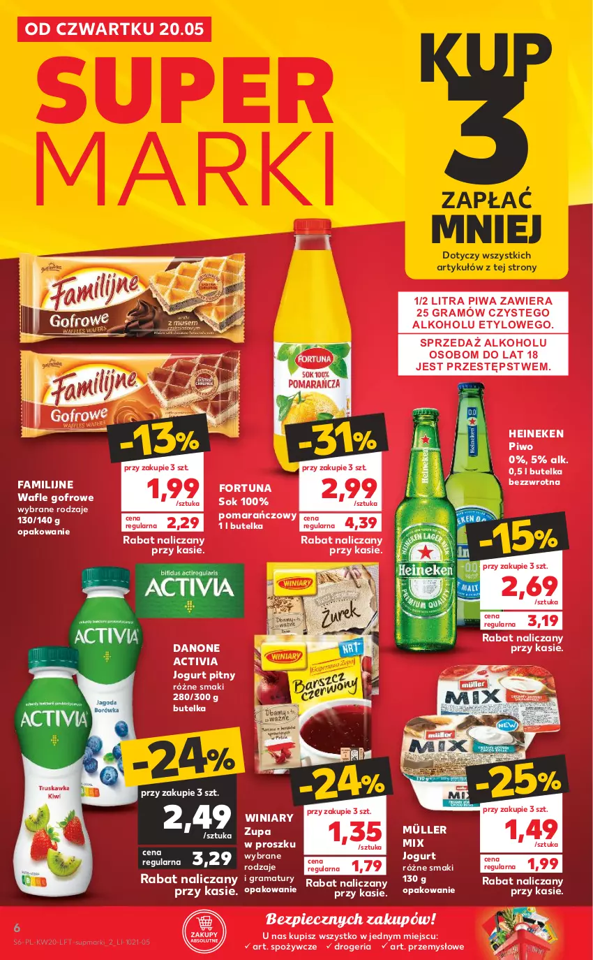 Gazetka promocyjna Kaufland - OFERTA TYGODNIA - ważna 20.05 do 26.05.2021 - strona 6 - produkty: Activia, Danone, Fa, Fortuna, Gra, Heineken, Jogurt, Jogurt pitny, Müller, Müller Mix, Piec, Piwa, Piwo, Rama, Sok, Wafle, Winiary, Zupa