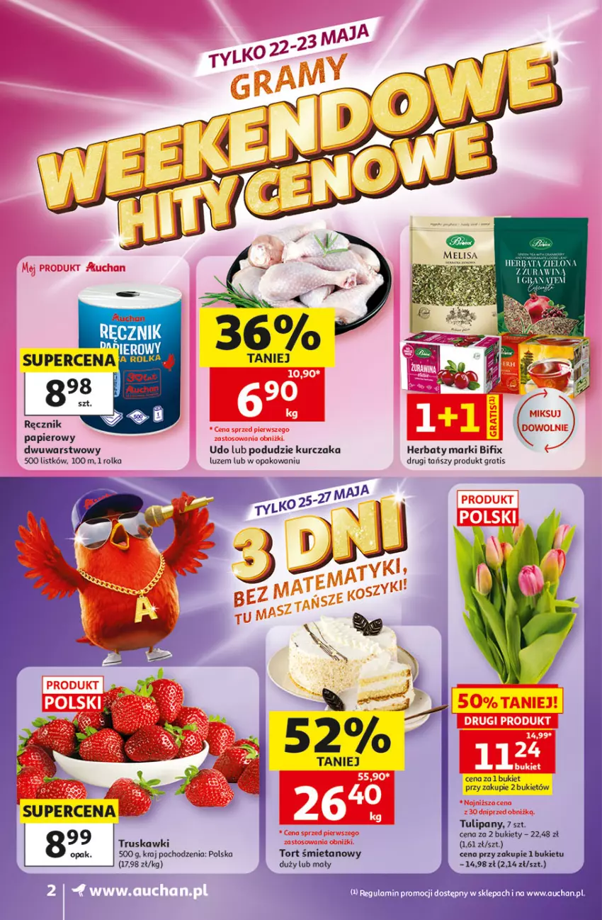 Gazetka promocyjna Auchan - 30 Lat Supermarket - ważna 21.05 do 27.05.2026 - strona 2 - produkty: Bukiet, Gra, Herbata, Kurczak, Papier, Ręcznik, Tort śmietanowy, Truskawki, Tulipan