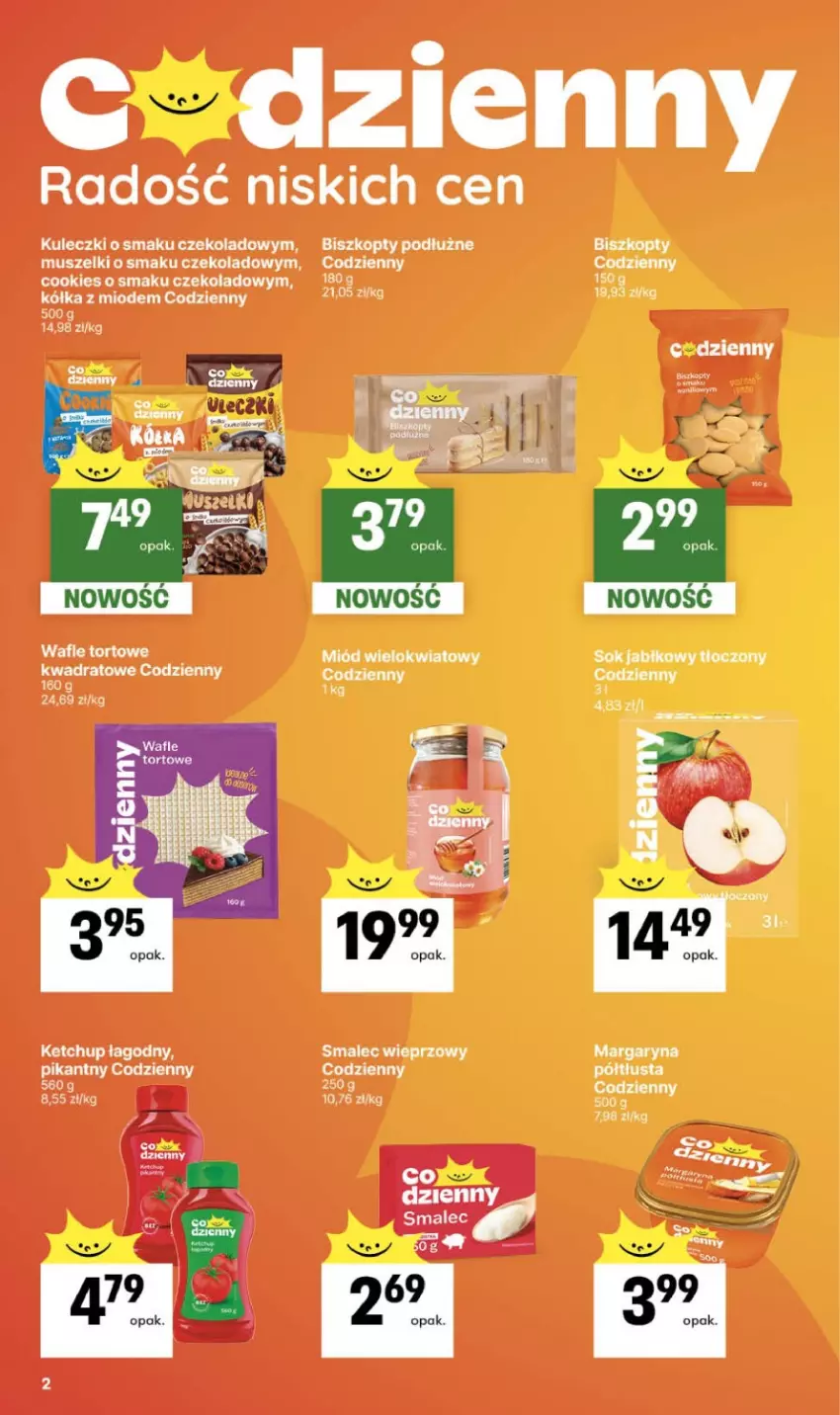 Gazetka promocyjna Delikatesy Centrum - Franczyza DC09 Czwartek - ważna 26.02 do 04.03.2026 - strona 2 - produkty: Biszkopty, Ketchup, Margaryna, Miód, Mus, Olej, Smalec, Sok, Sok jabłkowy