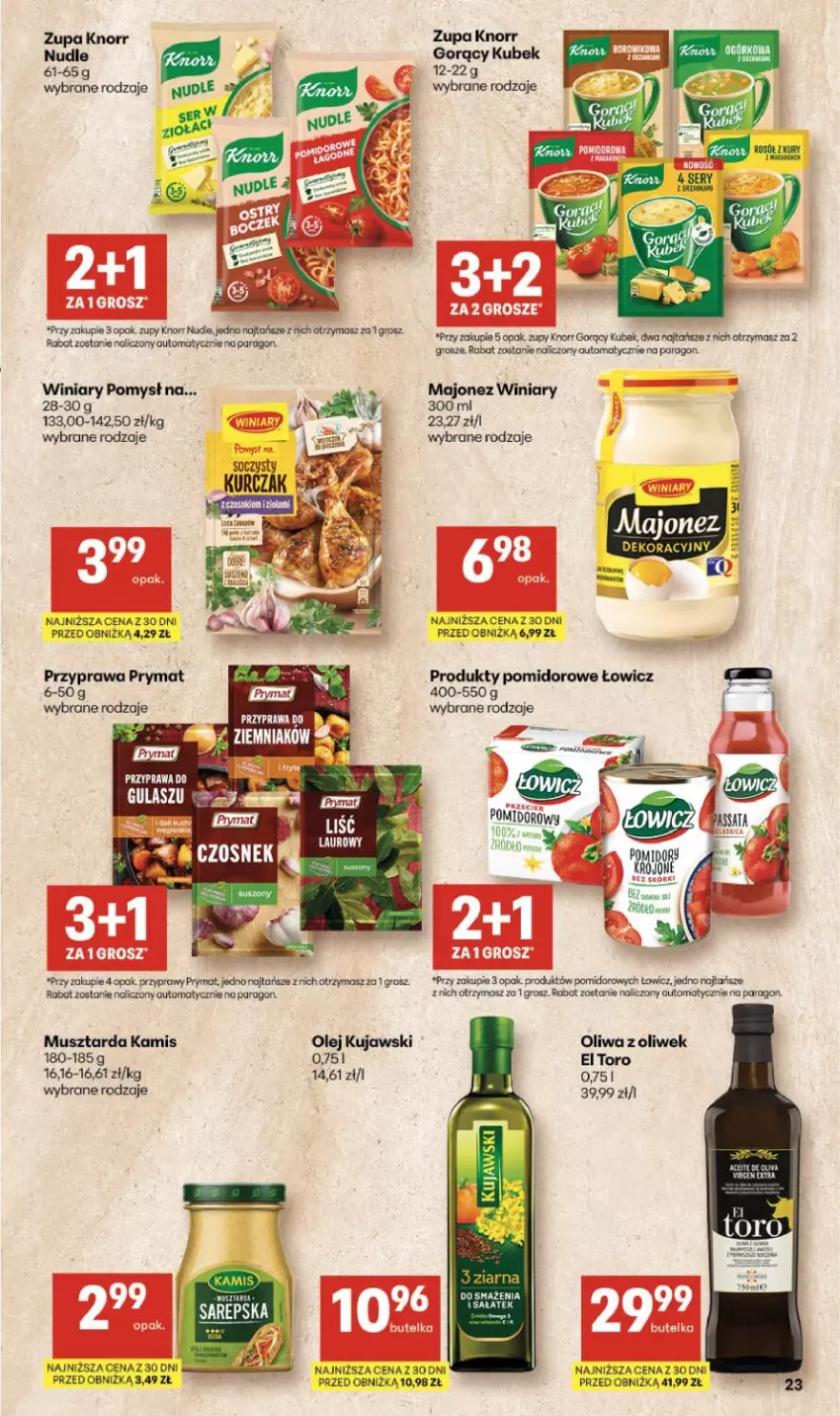 Gazetka promocyjna Delikatesy Centrum - Franczyza DC09 Czwartek - ważna 26.02 do 04.03.2026 - strona 23 - produkty: Kamis, Knorr, Kubek, Kujawski, Kurczak, Majonez, Mus, Musztarda, Olej, Oliwa, Oliwa z oliwek, Pomidory, Prymat, Przyprawy, Sałat, Winiary, Zupa