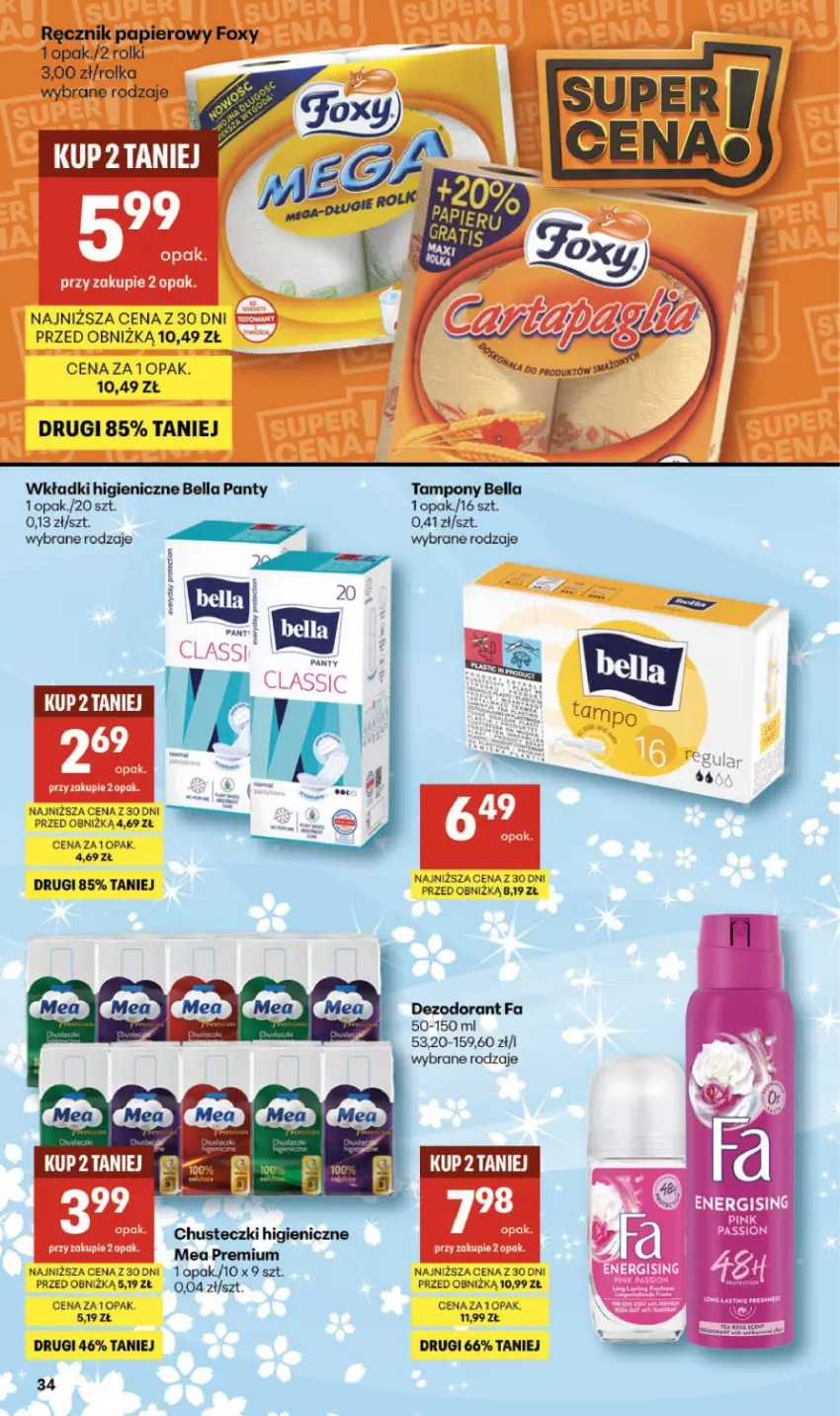 Gazetka promocyjna Delikatesy Centrum - Franczyza DC09 Czwartek - ważna 26.02 do 04.03.2026 - strona 34 - produkty: Bell, Bella, Chusteczki, Dezodorant, Fa, Foxy, Papier, Ręcznik, Rolki, Tampony, Wkładki
