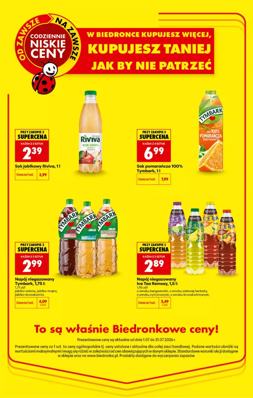 Gazetka promocyjna Biedronka - Niższe ceny regularne - ważna 01.07 do 31.07.2026 - strona 1 - produkty: Mięta, Napój, Napój niegazowany, Sok, Sok jabłkowy, Tymbark