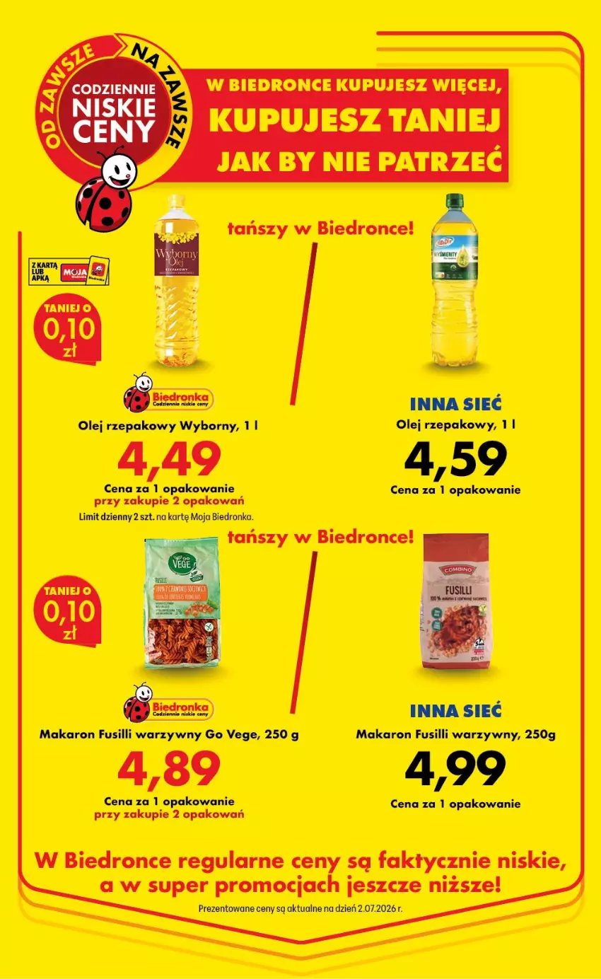 Gazetka promocyjna Biedronka - Niższe ceny regularne - ważna 01.07 do 31.07.2026 - strona 10 - produkty: Fa, Makaron, Olej, Olej rzepakowy