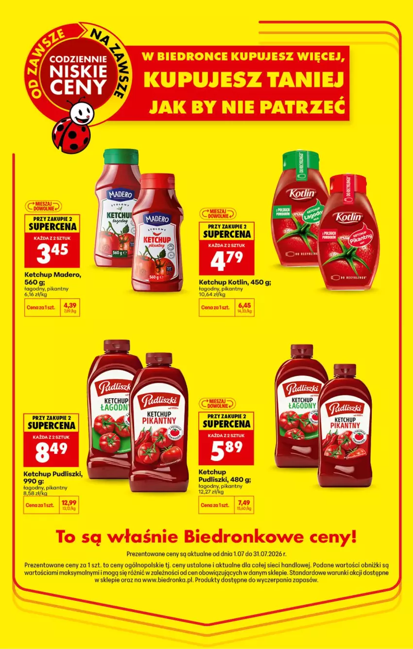 Gazetka promocyjna Biedronka - Niższe ceny regularne - ważna 01.07 do 31.07.2026 - strona 5 - produkty: Ketchup, Kotlin, Pudliszki