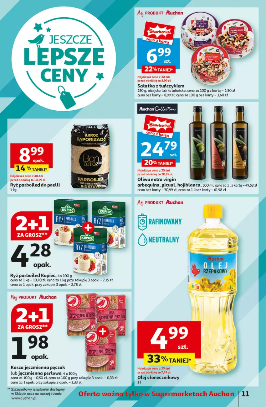 Gazetka promocyjna Auchan - Supermarket - ważna 08.08 do 14.08.2024 - strona 13 - produkty: Gin, Kasza, Kasza jęczmienna, Kupiec, Olej, Olej słonecznikowy, Oliwa, Piec, Ryż, Ryż parboiled, Sałat, Sałatka, Tuńczyk