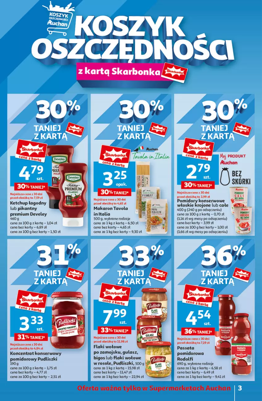 Gazetka promocyjna Auchan - Supermarket - ważna 08.08 do 14.08.2024 - strona 3 - produkty: Bigos, Flaki, Flaki wołowe, Ketchup, Makaron, Odol, Pomidory, Pudliszki, Ser