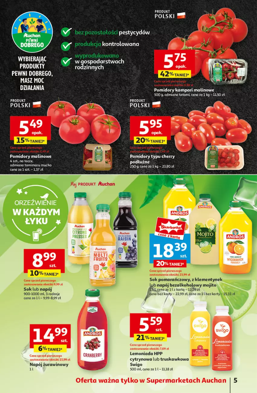 Gazetka promocyjna Auchan - Supermarket - ważna 08.08 do 14.08.2024 - strona 7 - produkty: HP, Lemoniada, Napój, Pomidory, Sok, Sok pomarańczowy, Wino