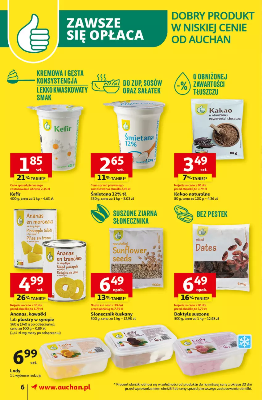Gazetka promocyjna Auchan - Supermarket - ważna 08.08 do 14.08.2024 - strona 8 - produkty: Ananas, Daktyle, Kakao, Kawa, Kefir, Lody, Sałat, Sos, Stek, Syrop