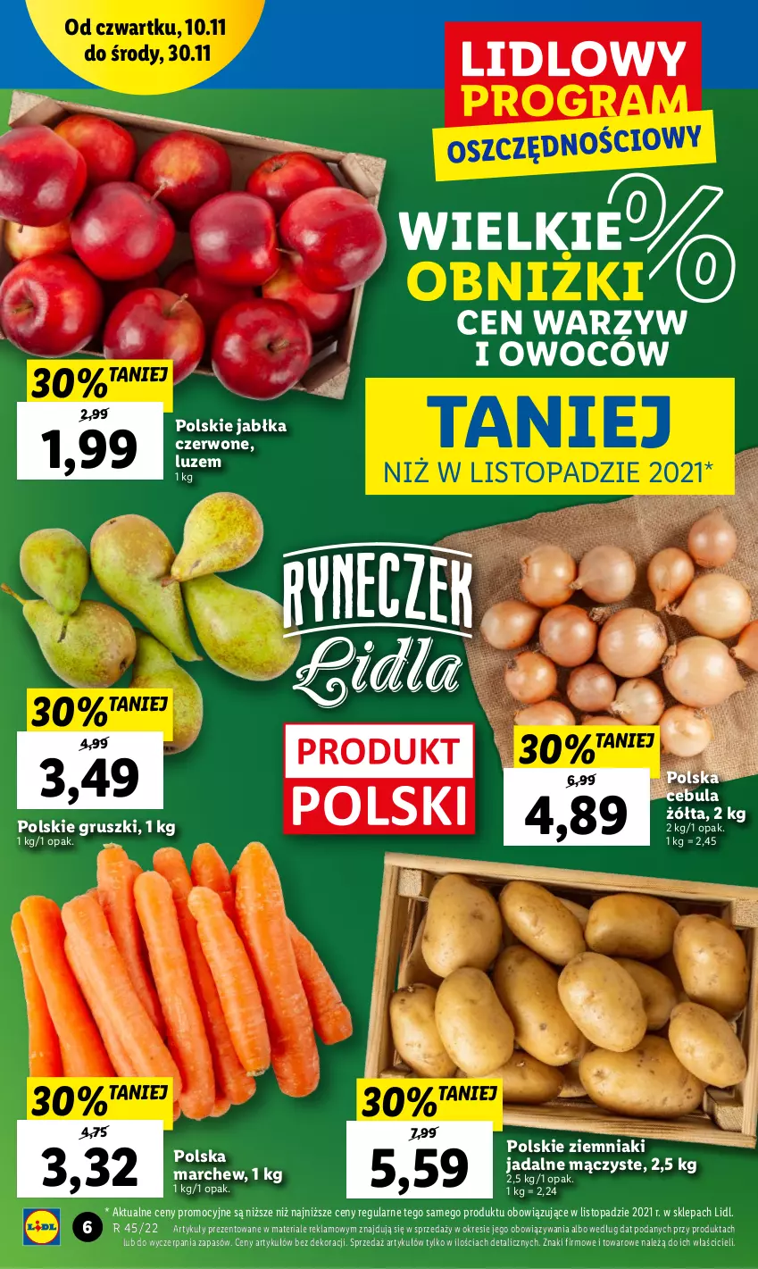 Gazetka promocyjna Lidl - GAZETKA - ważna 10.11 do 12.11.2022 - strona 6 - produkty: Cebula, Gruszki, Jabłka, Top, Ziemniaki