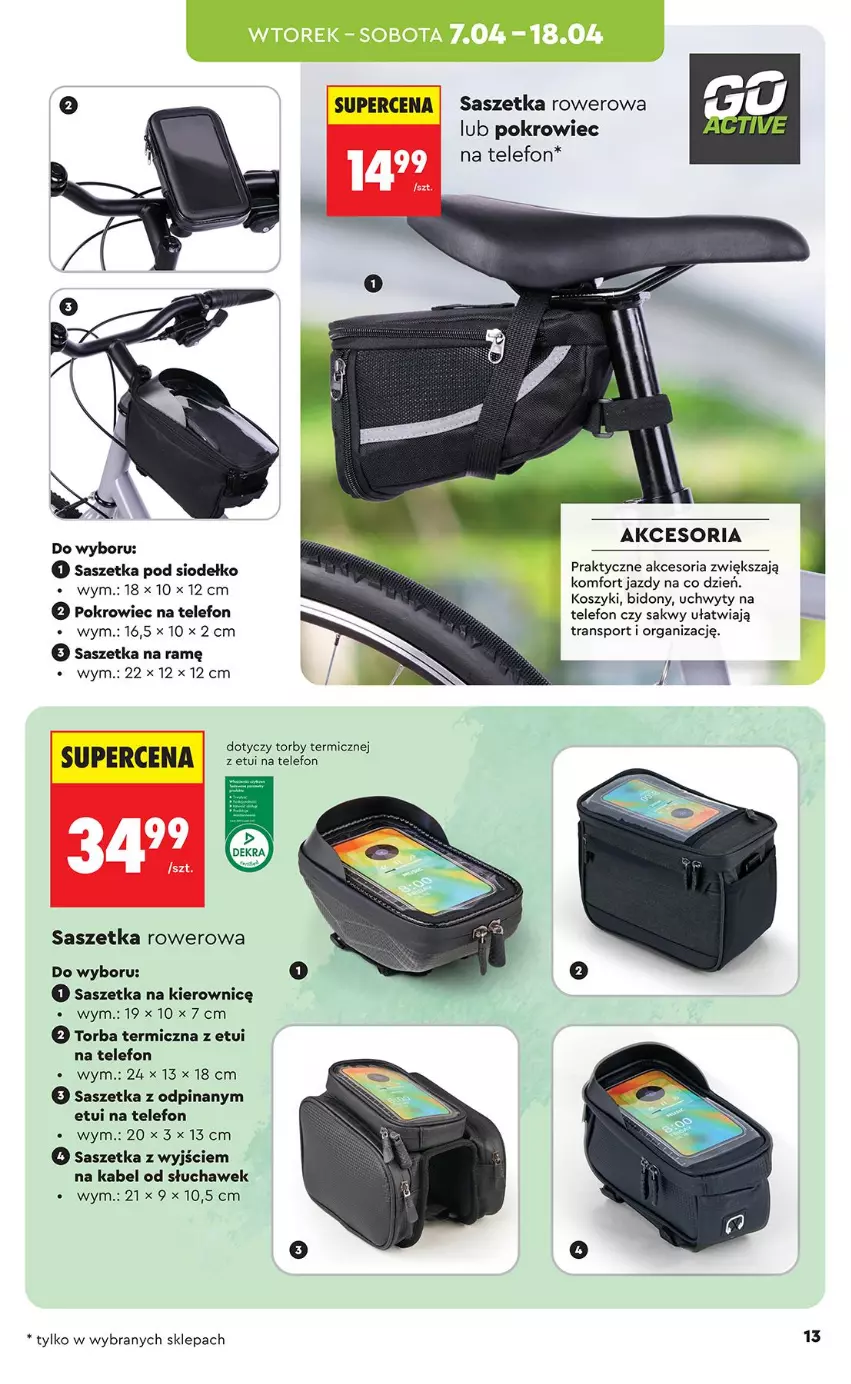 Gazetka promocyjna Biedronka - Okazje Tygodnia - ważna 07.04 do 18.04.2026 - strona 13 - produkty: Kosz, Pokrowiec, Por, Rower, Sport, Telefon, Torba, Tran, Uchwyty