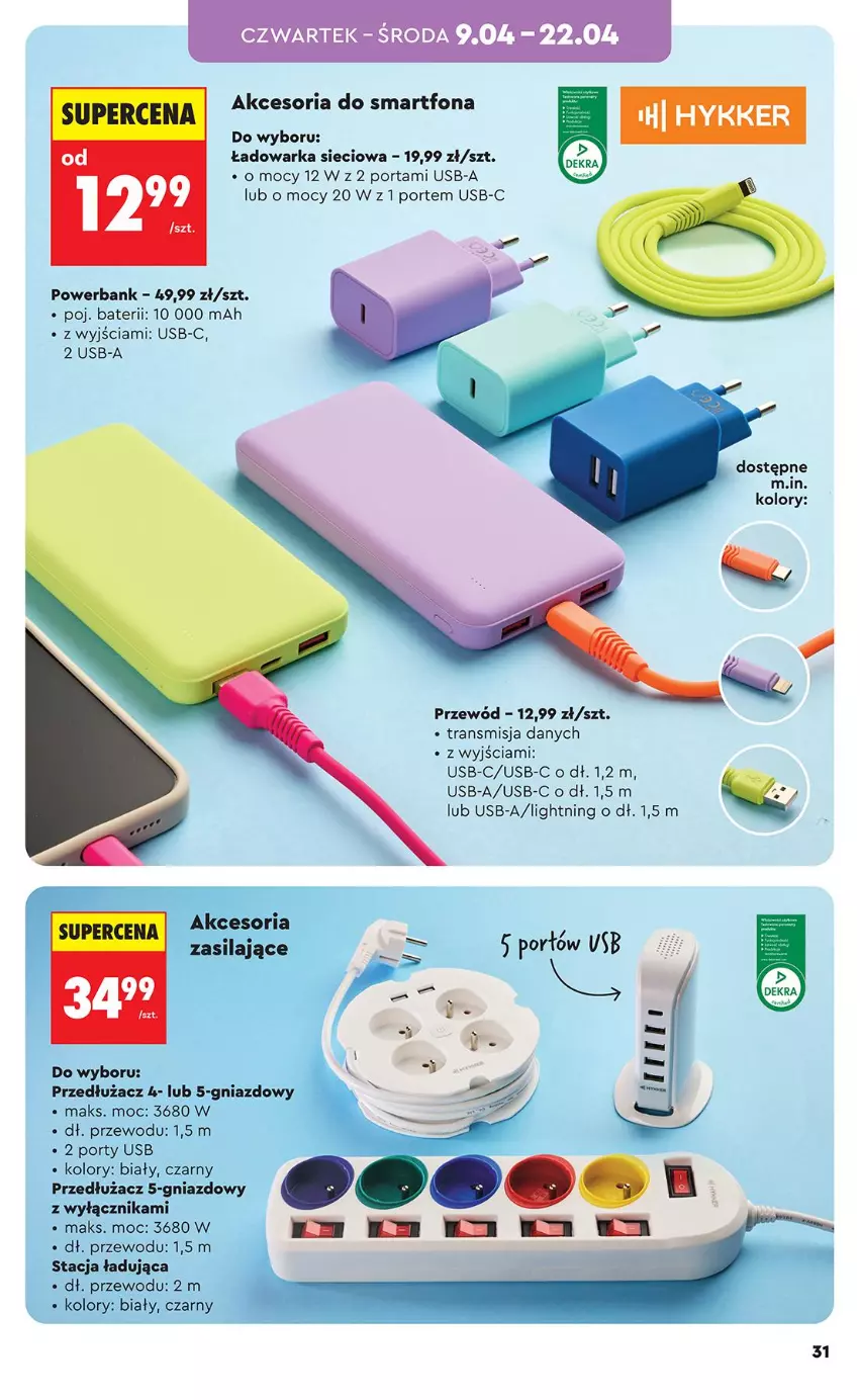 Gazetka promocyjna Biedronka - Okazje Tygodnia - ważna 07.04 do 18.04.2026 - strona 31 - produkty: Por, Powerbank, Przewód, Smartfon, Tran, Warka
