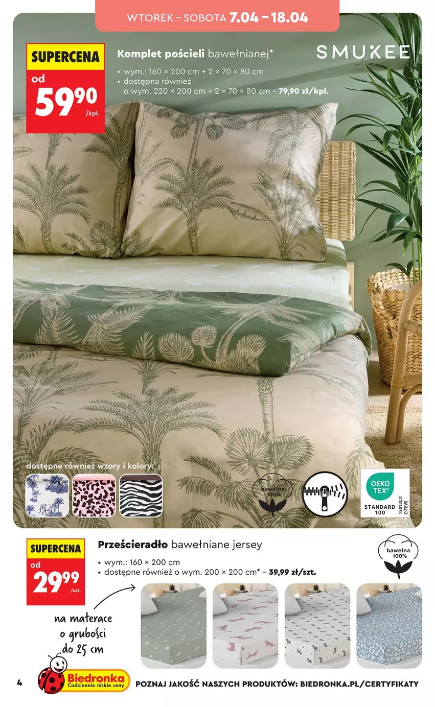 Gazetka promocyjna Biedronka - Okazje Tygodnia - ważna 07.04 do 18.04.2026 - strona 4 - produkty: Komplet pościeli, Materac, Pościel, Prześcieradło, Tera, Wełna