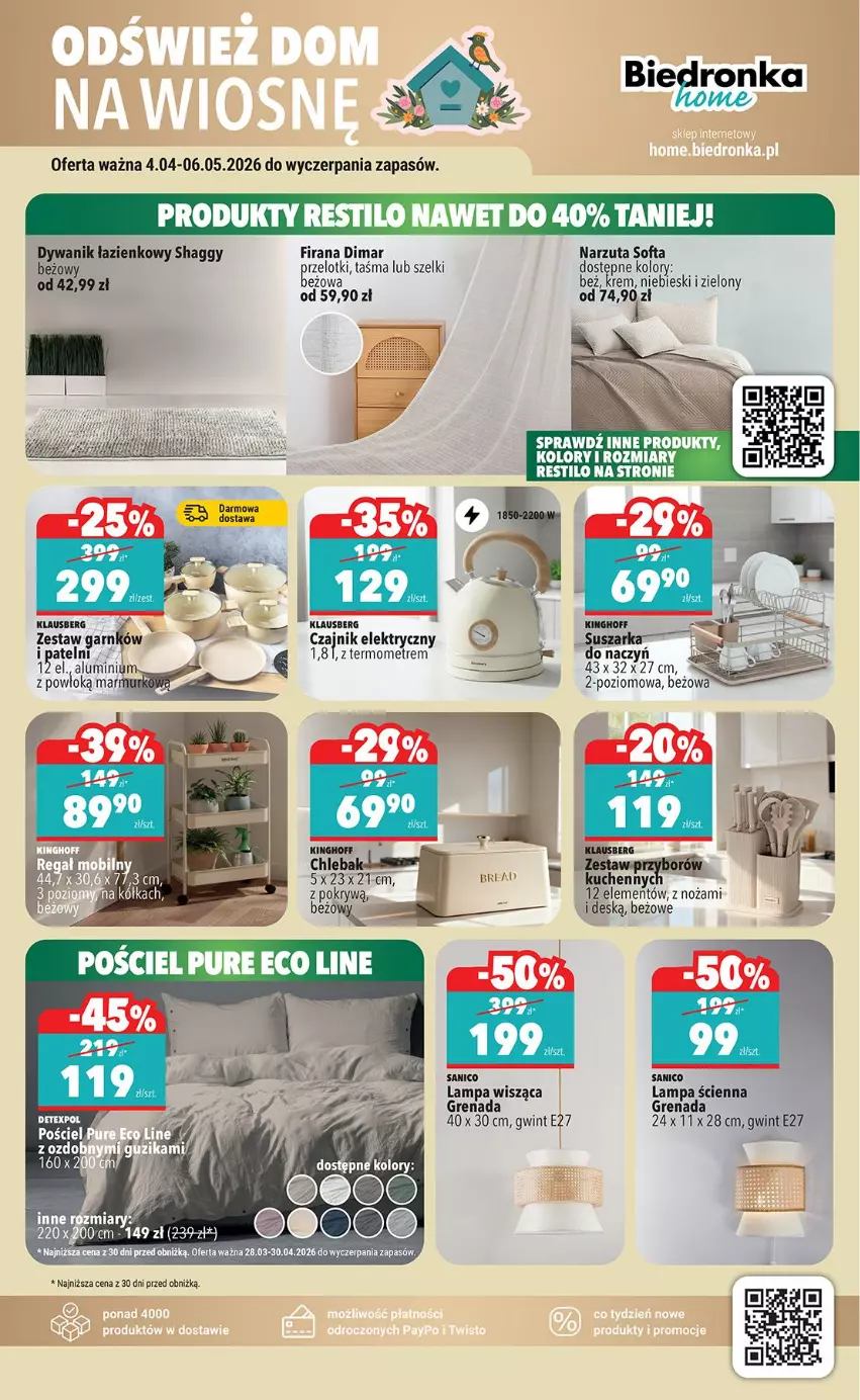 Gazetka promocyjna Biedronka - Okazje Tygodnia - ważna 07.04 do 18.04.2026 - strona 43 - produkty: Fa, Firana, Lampa, Lampa ścienna, Lampa wisząca, Narzuta, Noż, Pościel, Termometr