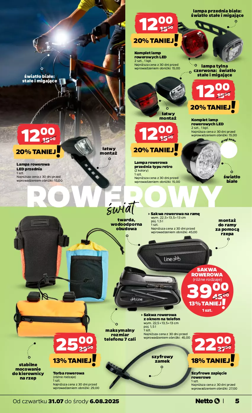 Gazetka promocyjna Netto - Od Czwartku Przemysłowa - ważna 31.07 do 06.08.2025 - strona 5 - produkty: Lampa, Por, Rower, Telefon, Torba
