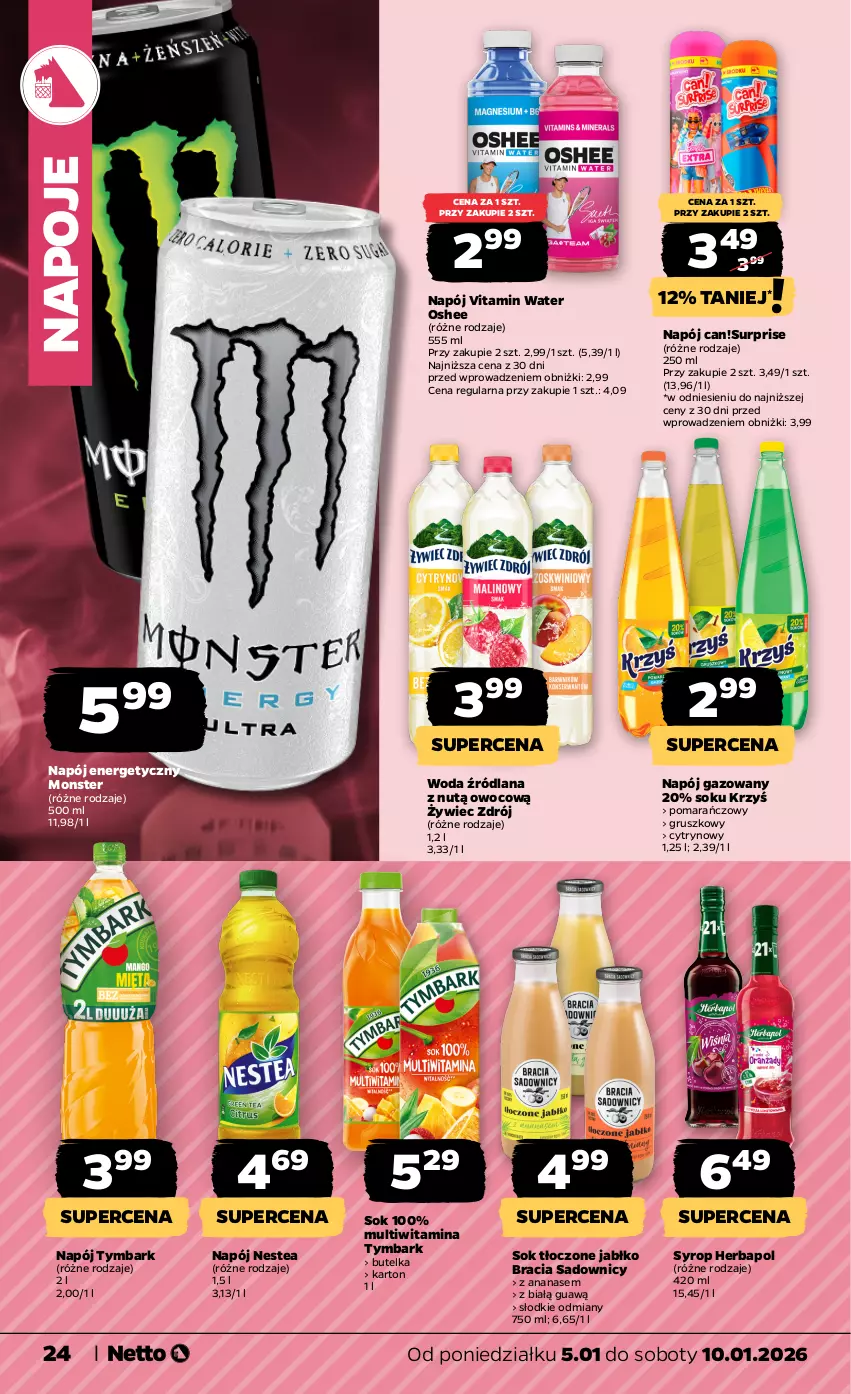 Gazetka promocyjna Netto - Od Poniedziałku - ważna 05.01 do 10.01.2026 - strona 24 - produkty: Ananas, Herbapol, LANA, Napój, Napój energetyczny, Napój gazowany, Napoje, Nestea, Oshee, Sok, Syrop, Tymbark, Woda