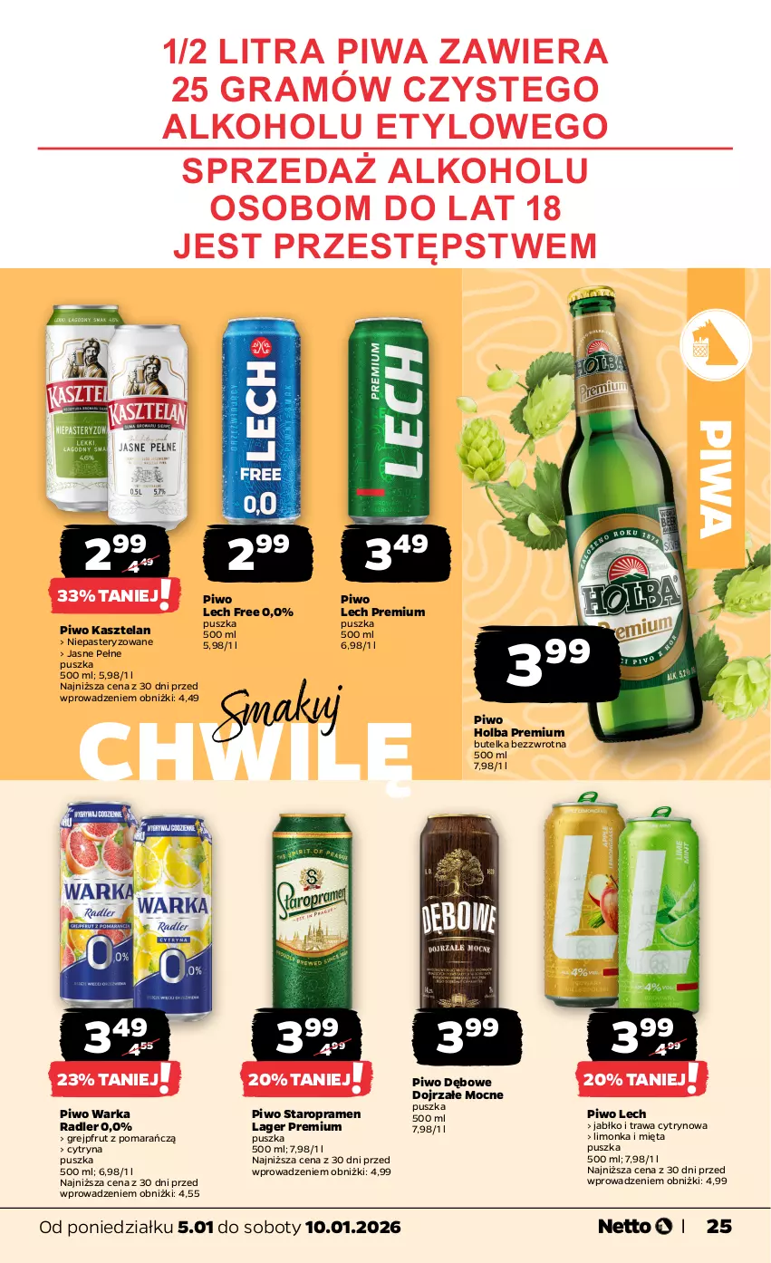 Gazetka promocyjna Netto - Od Poniedziałku - ważna 05.01 do 10.01.2026 - strona 25 - produkty: Gra, Grejpfrut, Kasztelan, Lech Premium, Limonka, Mięta, Piwa, Piwo, Radler, Warka