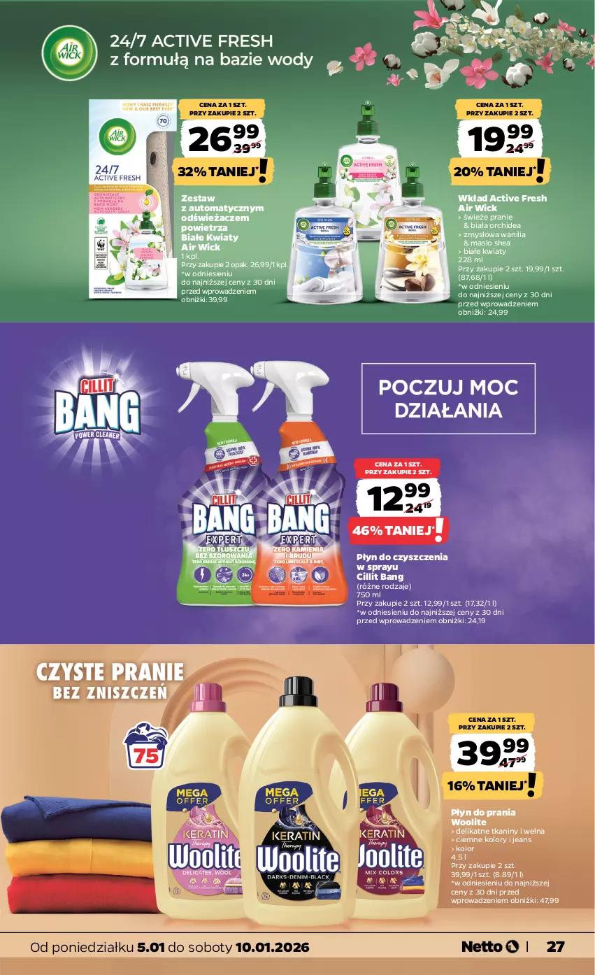 Gazetka promocyjna Netto - Od Poniedziałku - ważna 05.01 do 10.01.2026 - strona 27 - produkty: Air Wick, Cillit Bang, Masło, Płyn do prania, Wełna, Woolite