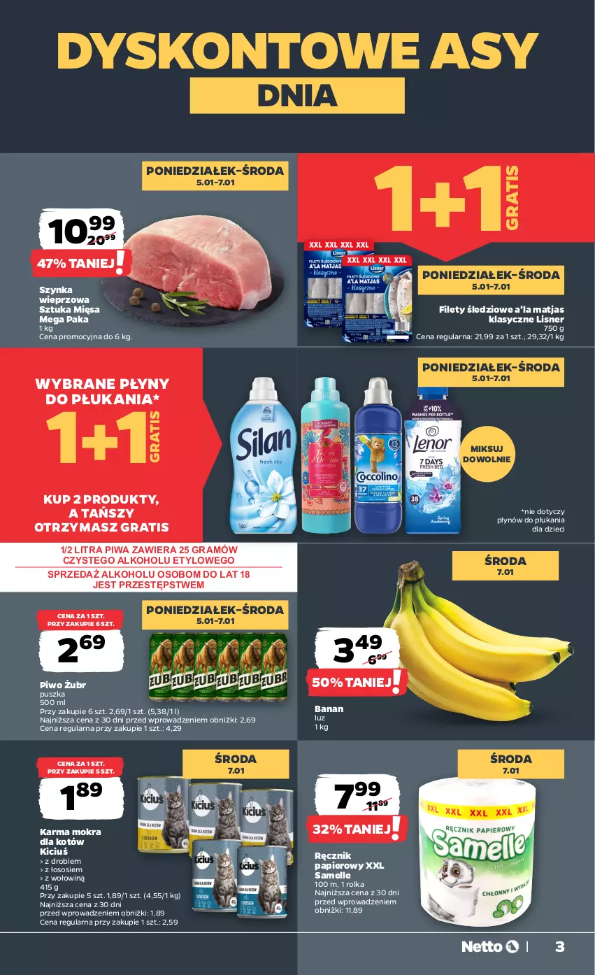 Gazetka promocyjna Netto - Od Poniedziałku - ważna 05.01 do 10.01.2026 - strona 3 - produkty: Dzieci, Gra, Karma mokra dla kotów, Lisner, Matjas, Owoce, Papier, Piwa, Piwo, Ręcznik, Sos, Szynka, Szynka wieprzowa, Warzywa