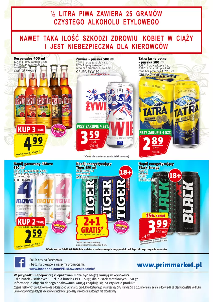 Gazetka promocyjna Prim Market - ważna 16.04 do 22.04.2026 - strona 16 - produkty: Desperados, Fa, Gra, Lack, Napój, Piec, Piwa, Por, Sok, Tatra, Tiger