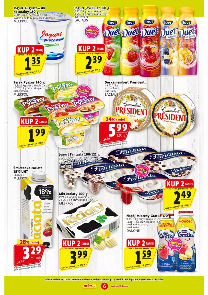 Gazetka promocyjna Prim Market - ważna 16.04 do 22.04.2026 - strona 6 - produkty: Camembert, Danone, Fa, Fanta, Gra, Jogurt, Napój, Napój mleczny, Orka, Por, Ser, Serek