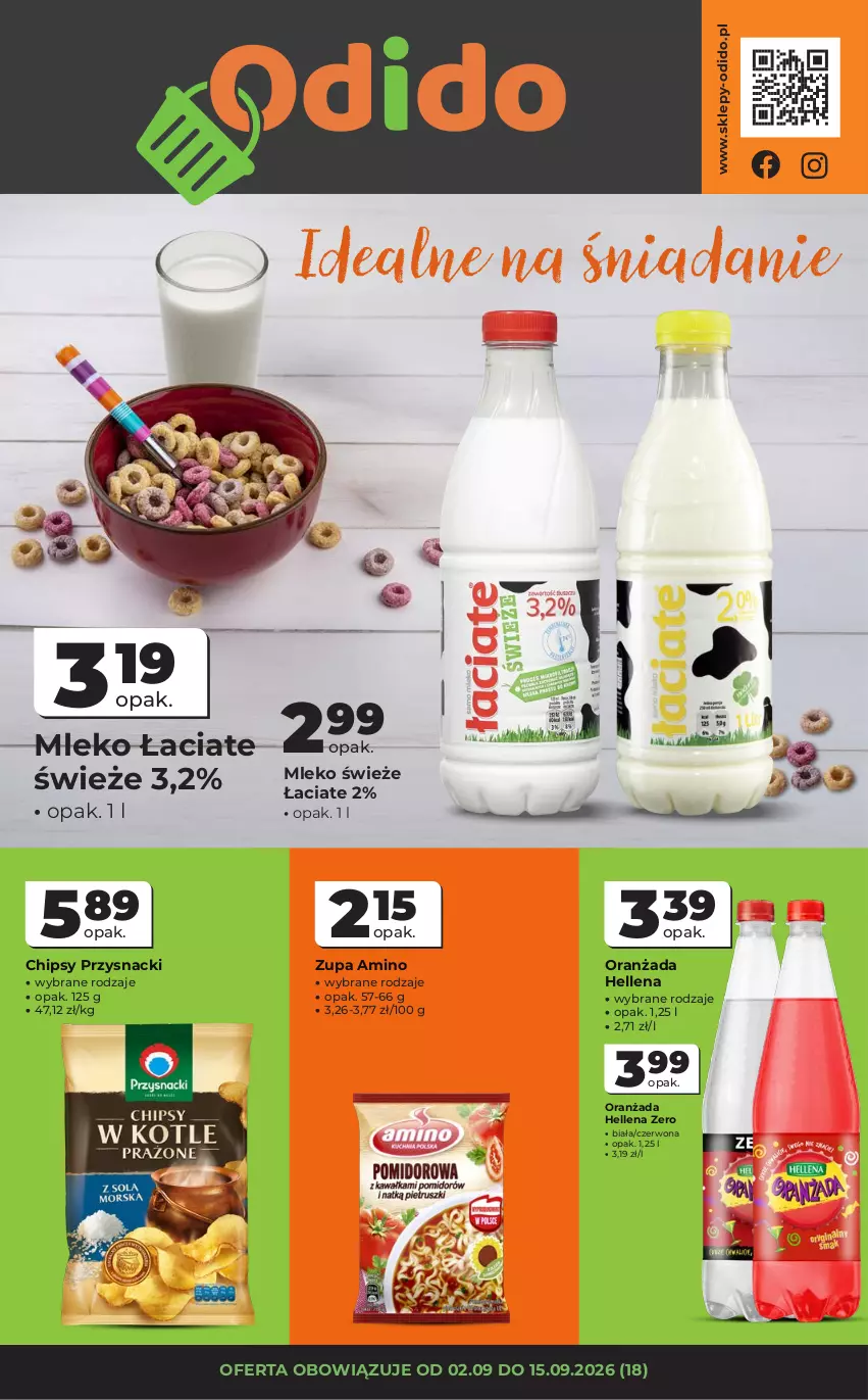Gazetka promocyjna Odido - Gazetka Odido - ważna 02.09 do 15.09.2026 - strona 1 - produkty: Chipsy, Hellena, Mleko, Oranżada, Przysnacki, Zupa