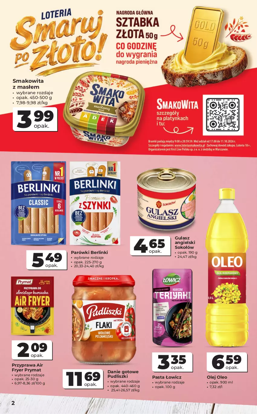 Gazetka promocyjna Odido - Gazetka Odido - ważna 02.09 do 15.09.2026 - strona 2 - produkty: Berlinki, Danie gotowe, Olej, Oleo, Parówki, Prymat, Pudliszki, Smakowita, Sok, Sokołów