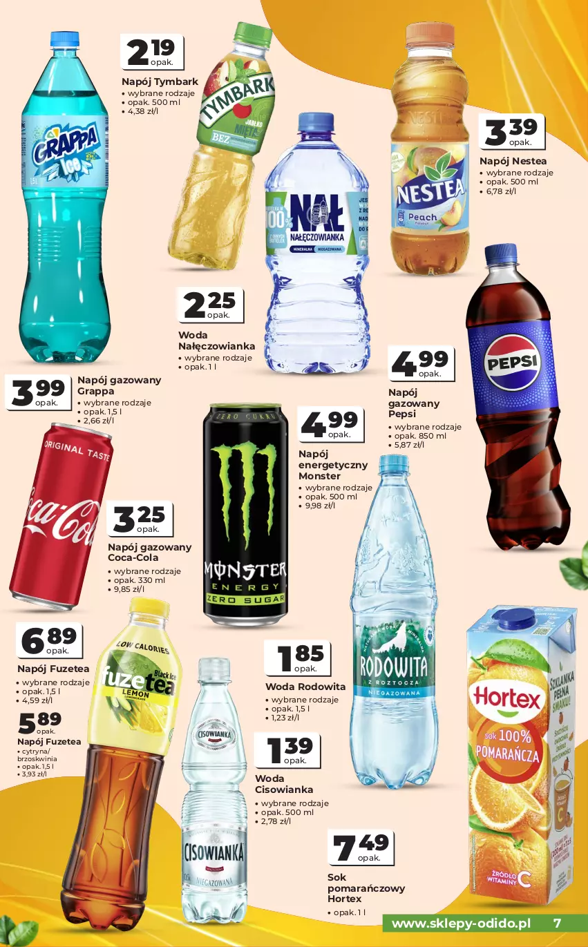 Gazetka promocyjna Odido - Gazetka Odido - ważna 02.09 do 15.09.2026 - strona 7 - produkty: Cisowianka, Coca-Cola, Gra, Grappa, Hortex, Nałęczowianka, Napój, Napój energetyczny, Napój gazowany, Nestea, Pepsi, Sok, Sok pomarańczowy, Tymbark, Woda